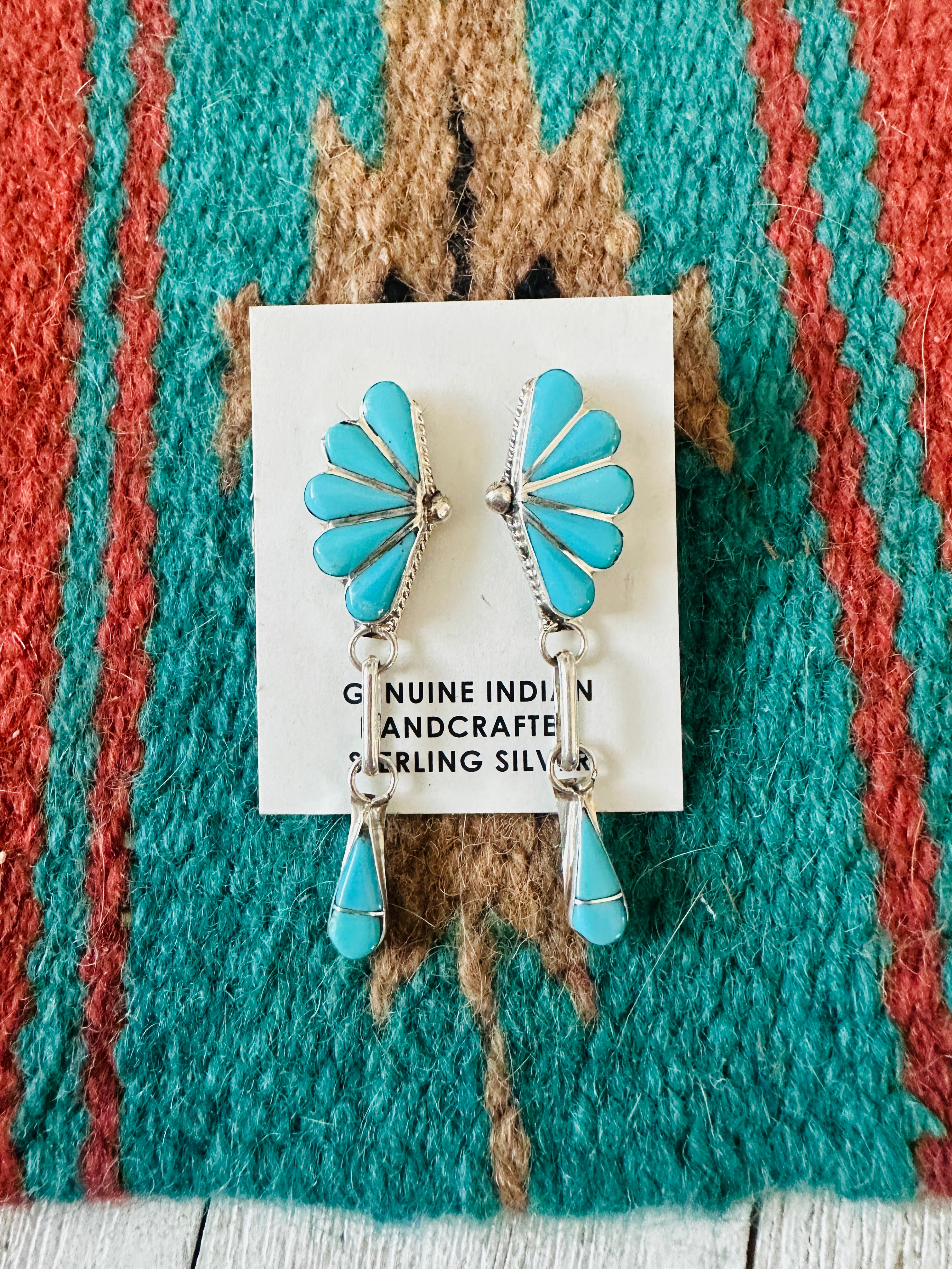 Handcrafted Sterling Silver & Turquoise Inlay Dangle Earrings