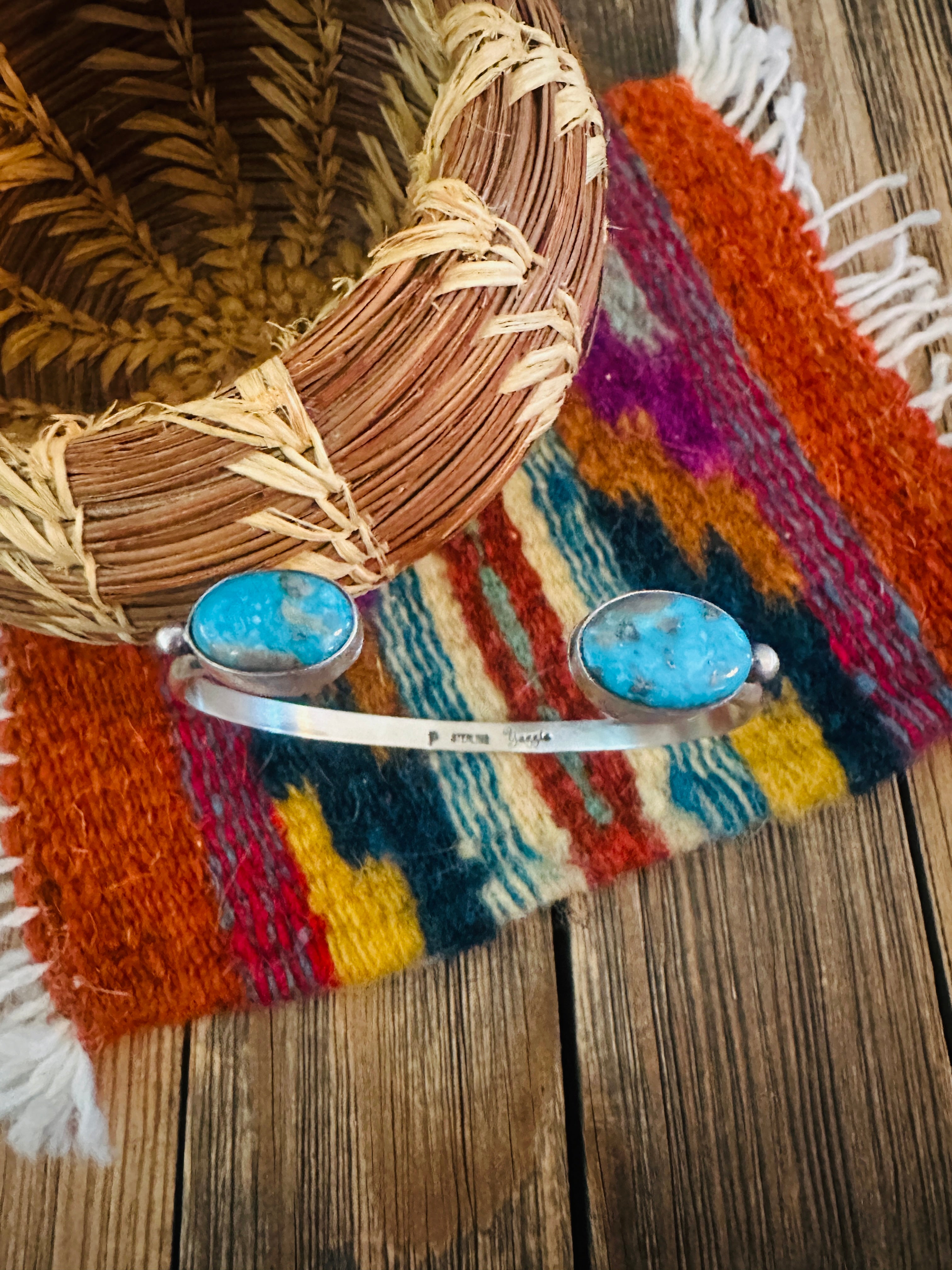 Handcrafted Turquoise & Sterling Silver Floating Cuff Bracelet