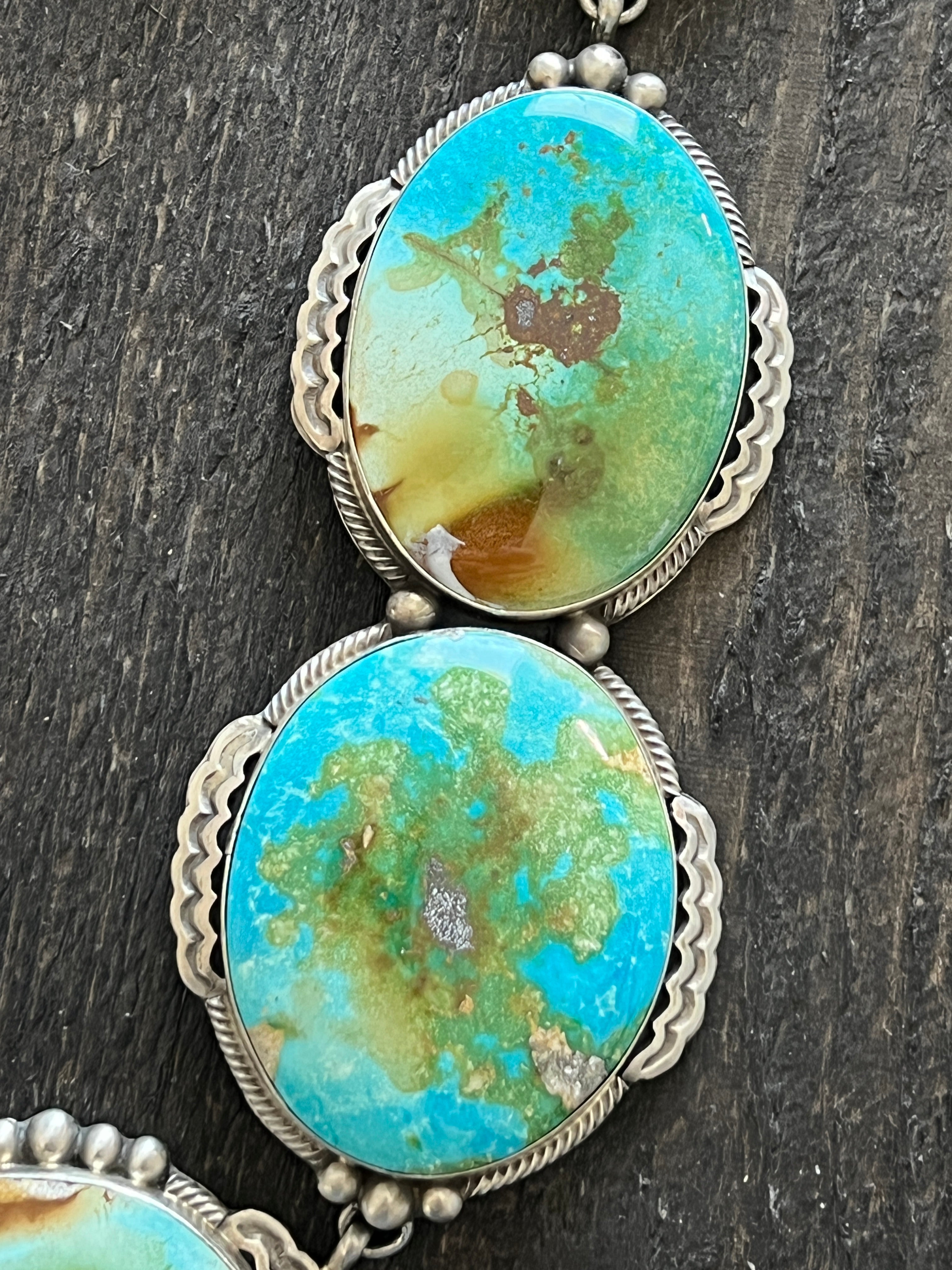 Massive Navajo Sterling Silver and Sonoran Mountain Turquoise Statement Necklace with Earrings by Talila Benally