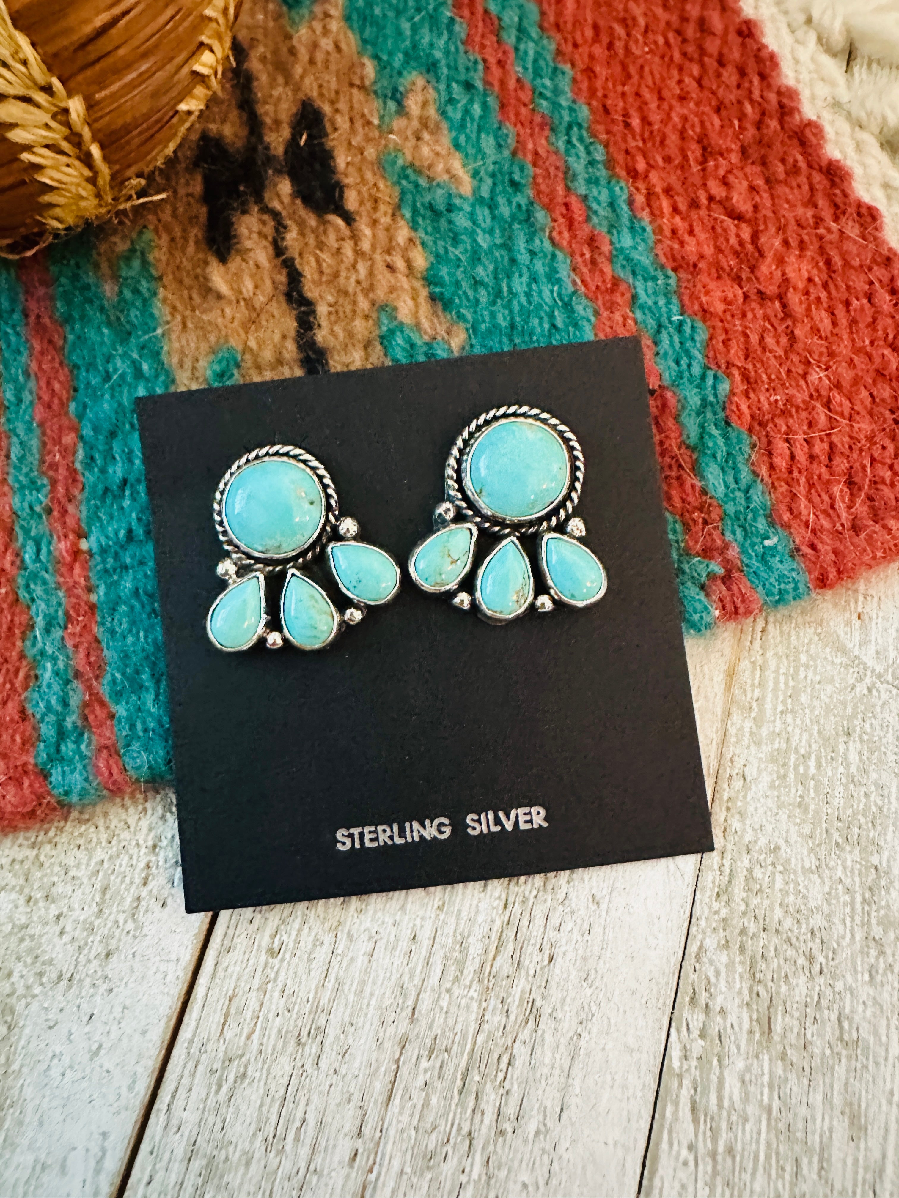 Handcrafted Sterling Silver & Turquoise Cluster Post Earrings
