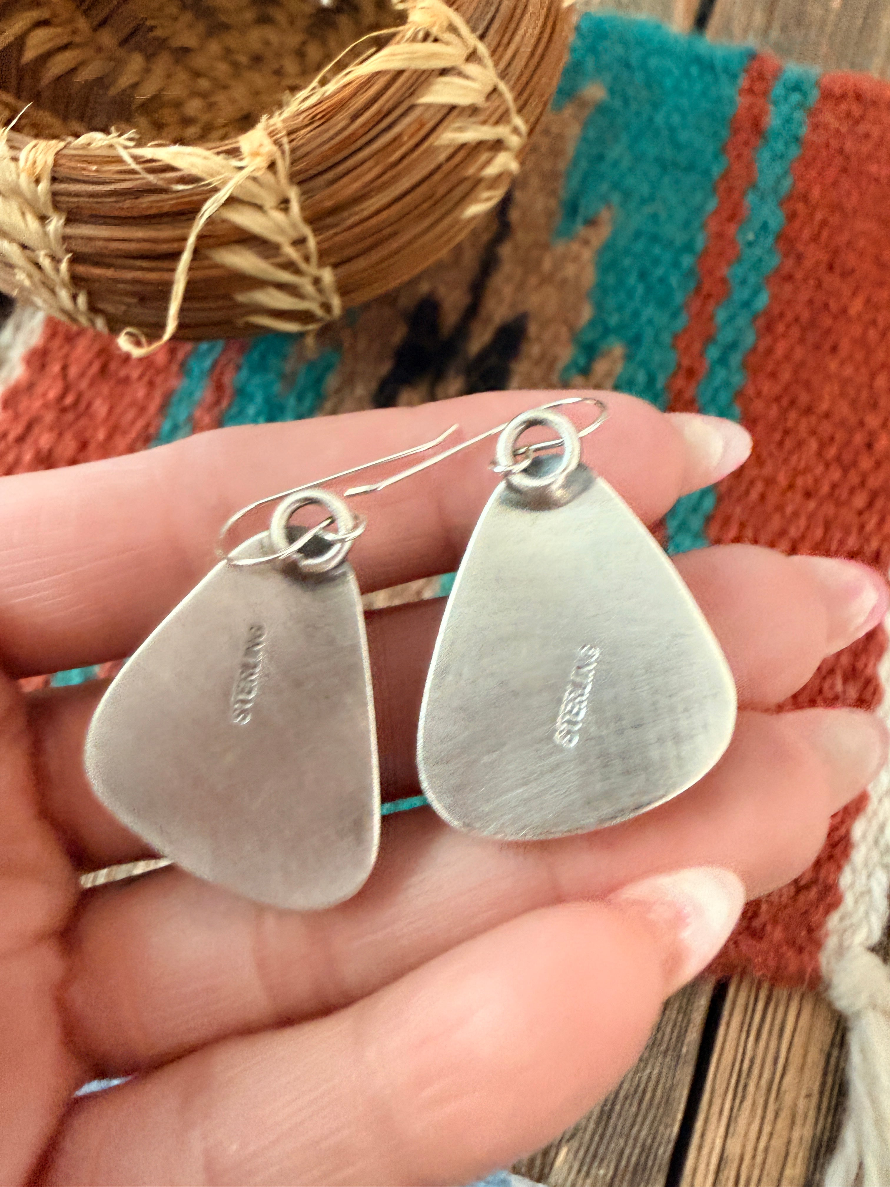 Handcrafted Sterling Silver & Blackjack Turquoise Dangle Earrings