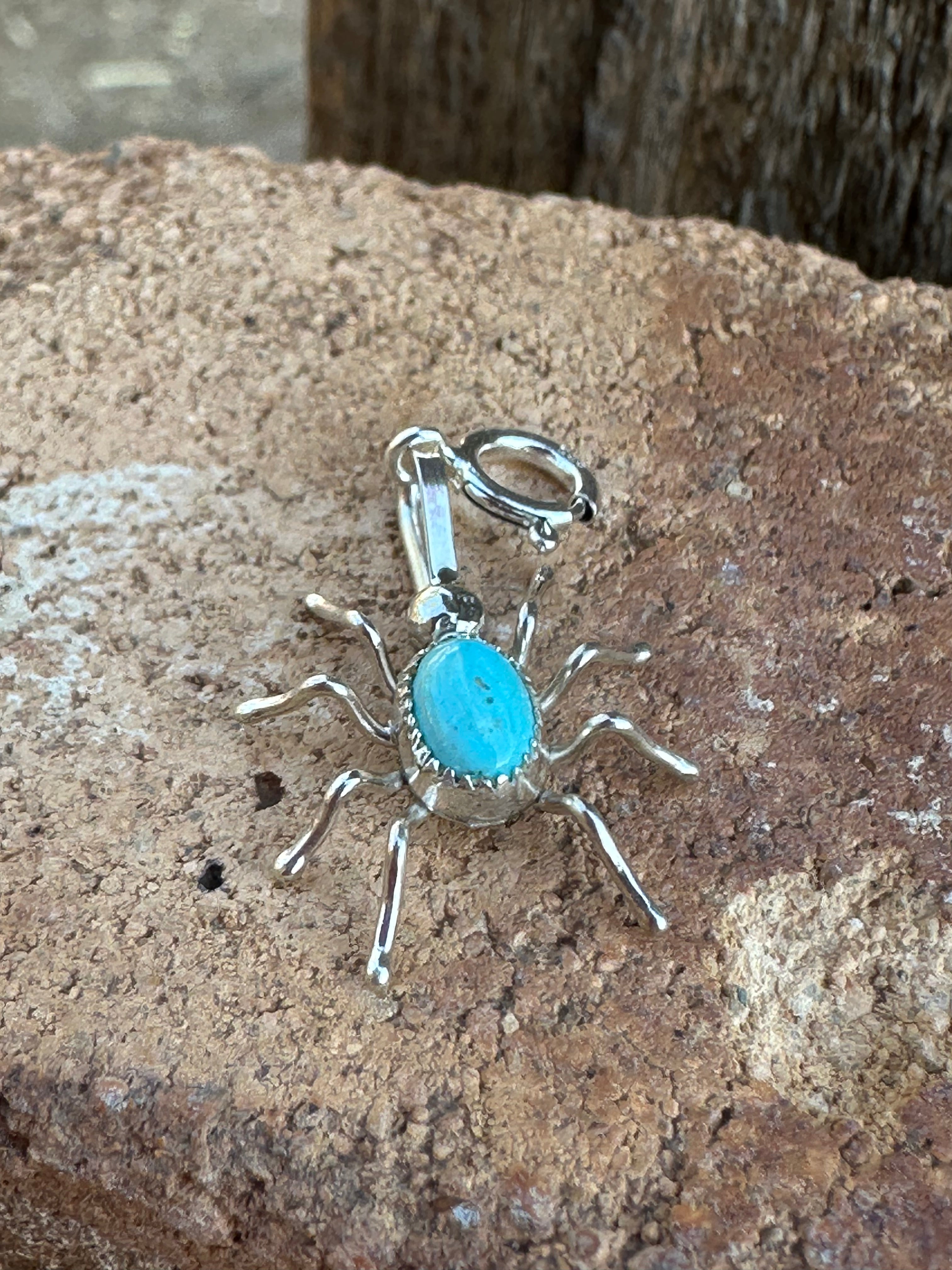 Navajo Crafted Sterling Silver and Turquoise Spider Charm