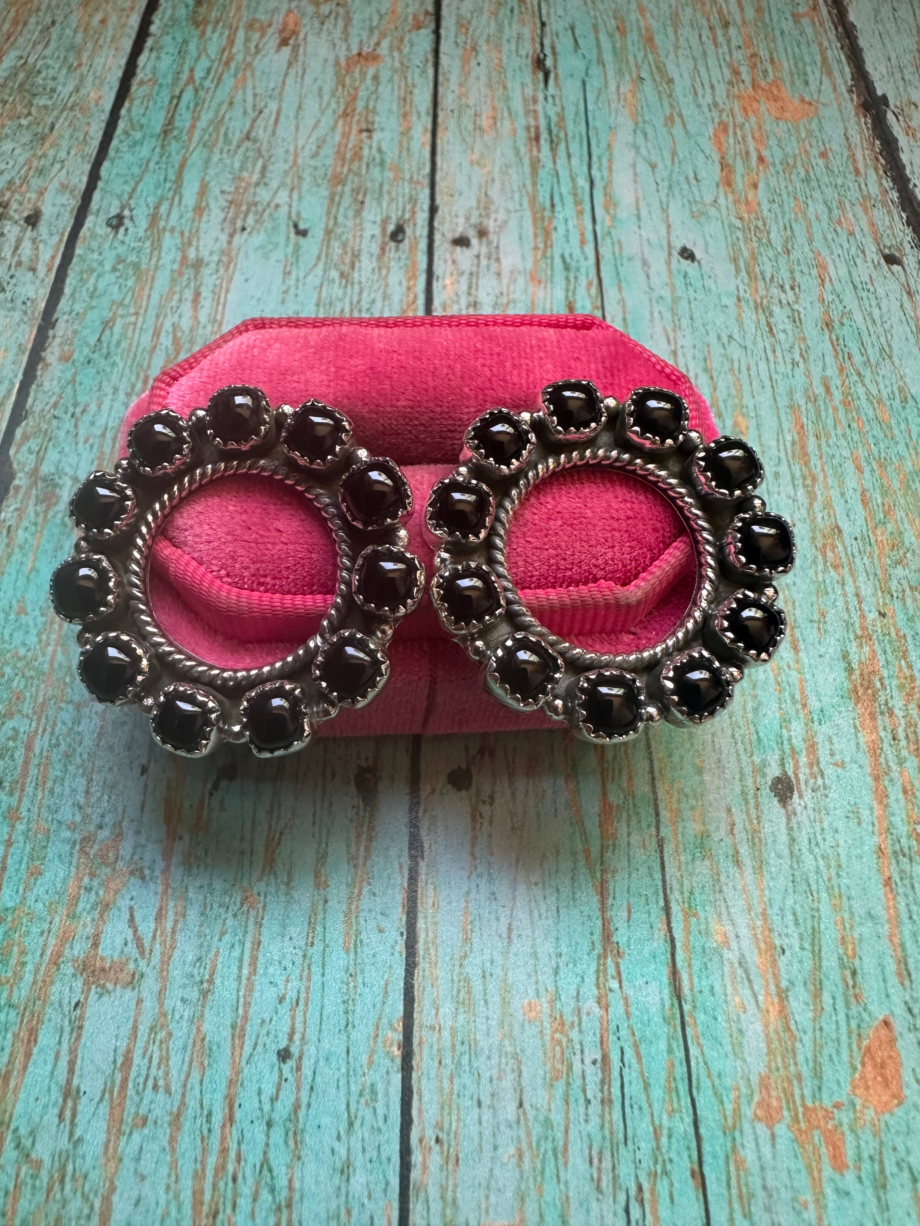 Handmade Sterling Silver & Onyx Circle Post Earrings