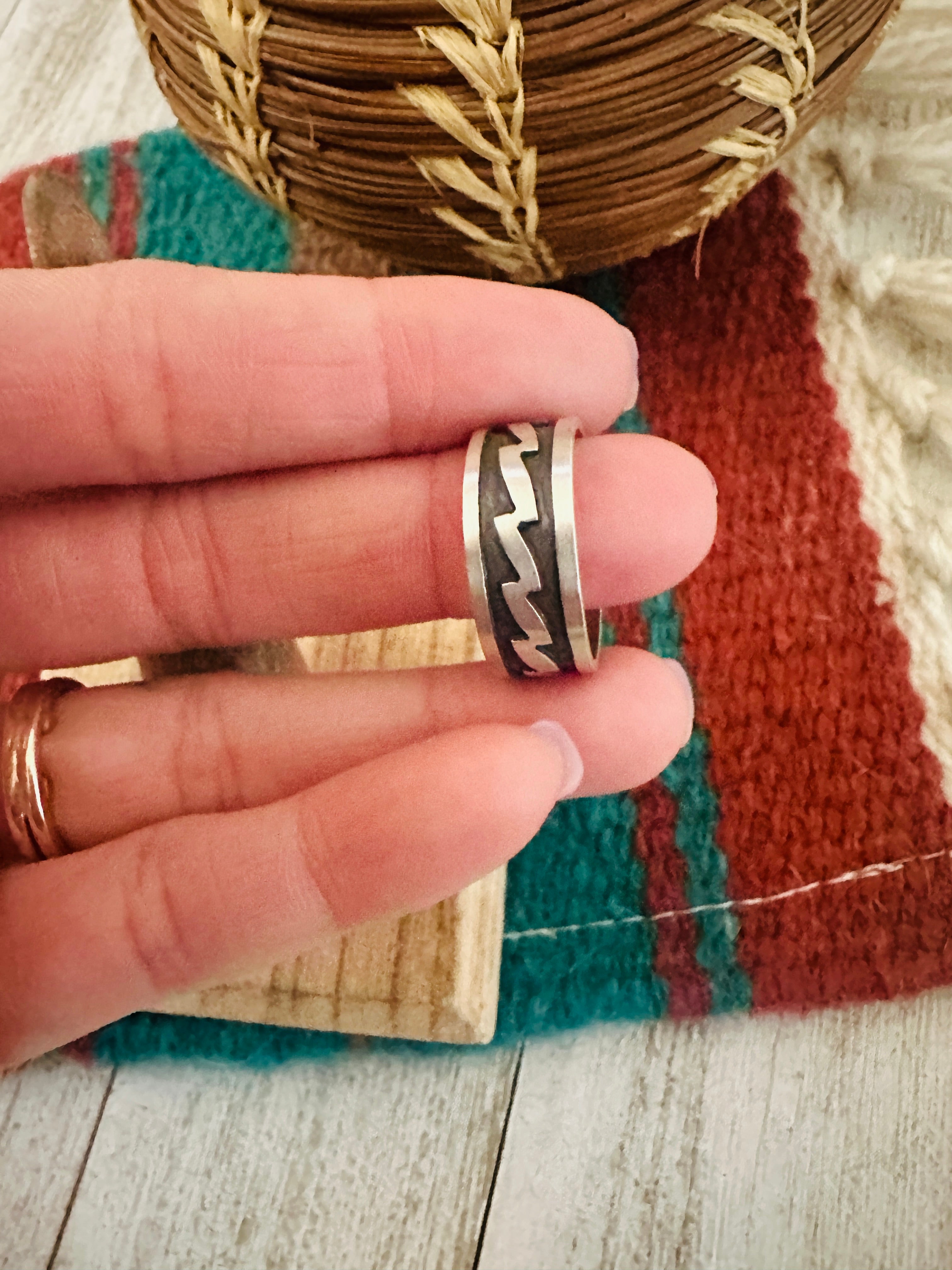 Navajo Overlaid Sterling Silver Band Ring size 8.25