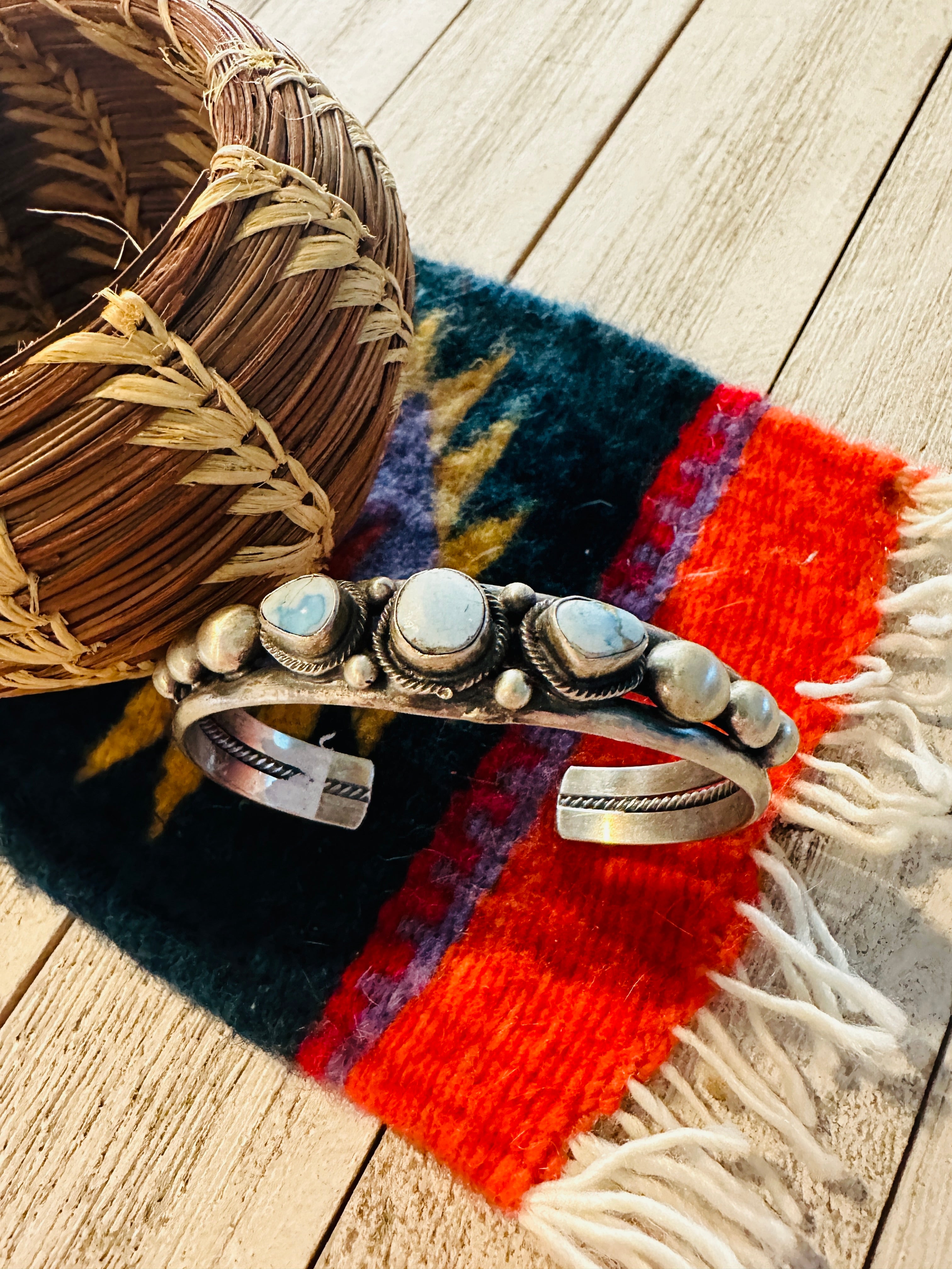 Navajo Golden Hills Turquoise & Sterling Silver Cuff Bracelet