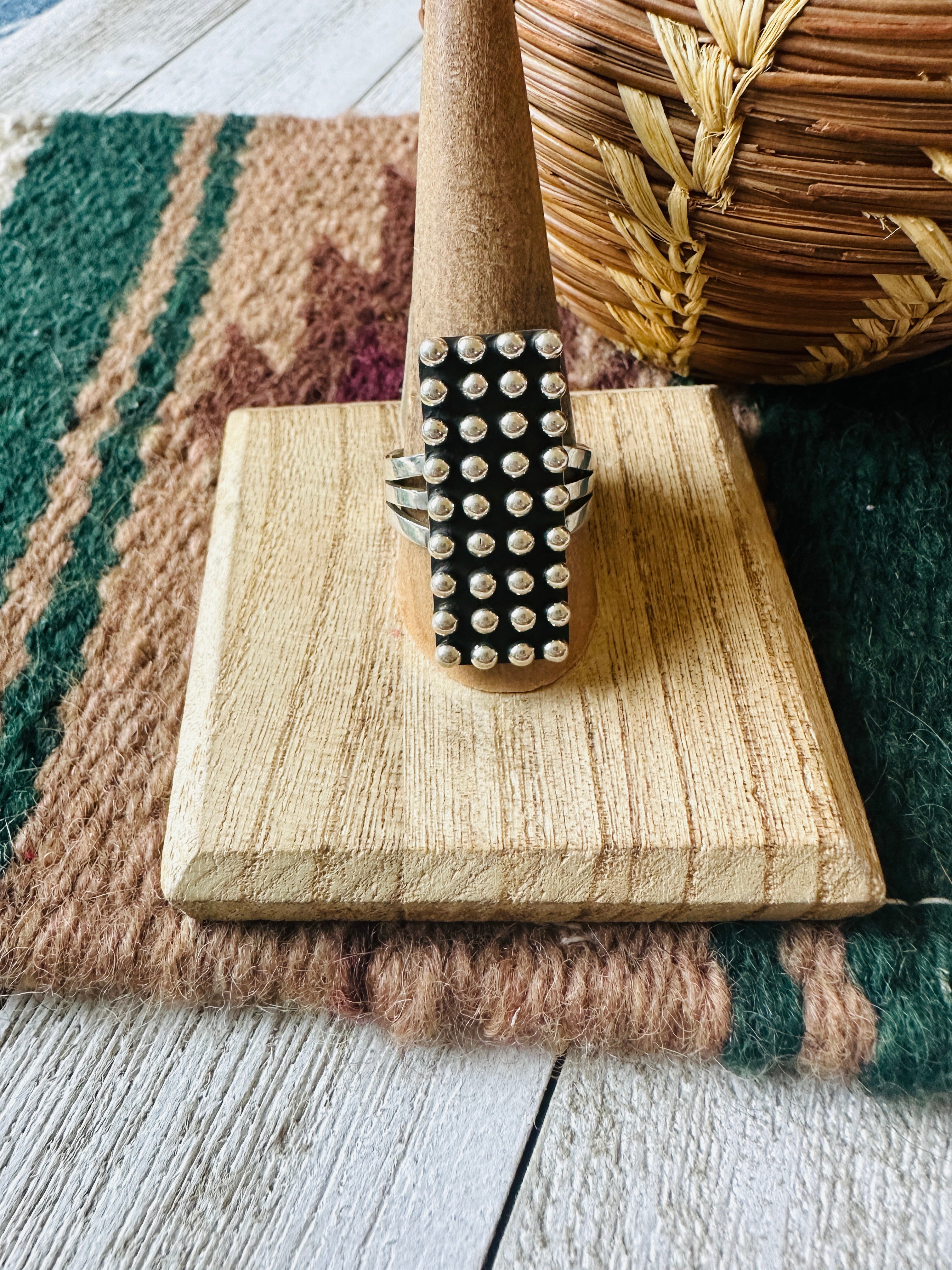 Navajo Sterling Silver Studded Ring Size 10