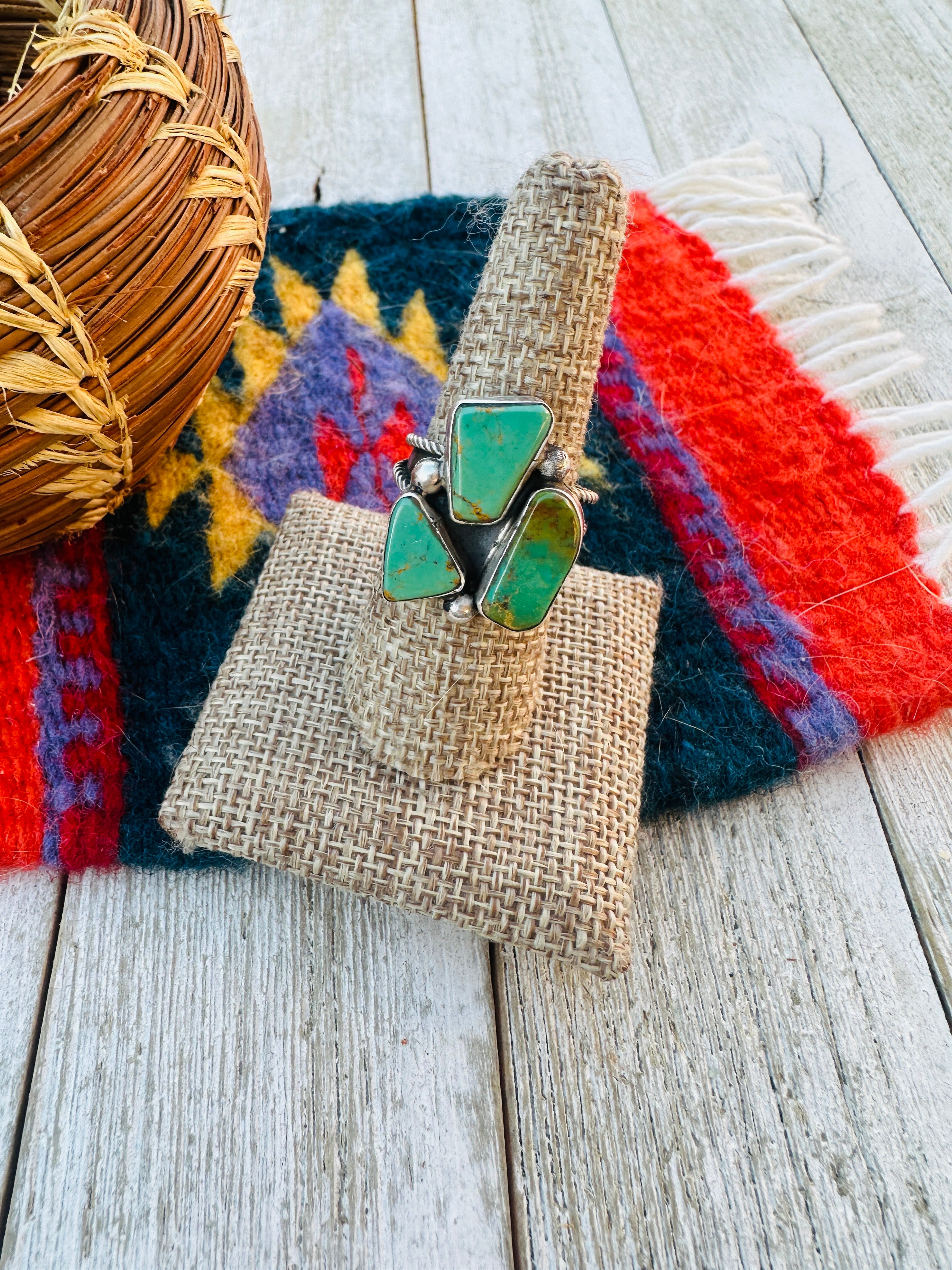 Handcrafted Royston Turquoise & Sterling Silver Adjustable Ring by Jacqueline Silver