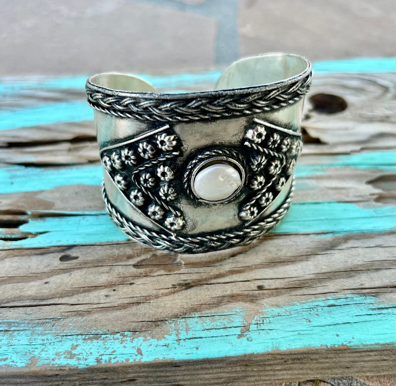 Silver-Plated Brass Pearl Cuff Bracelet