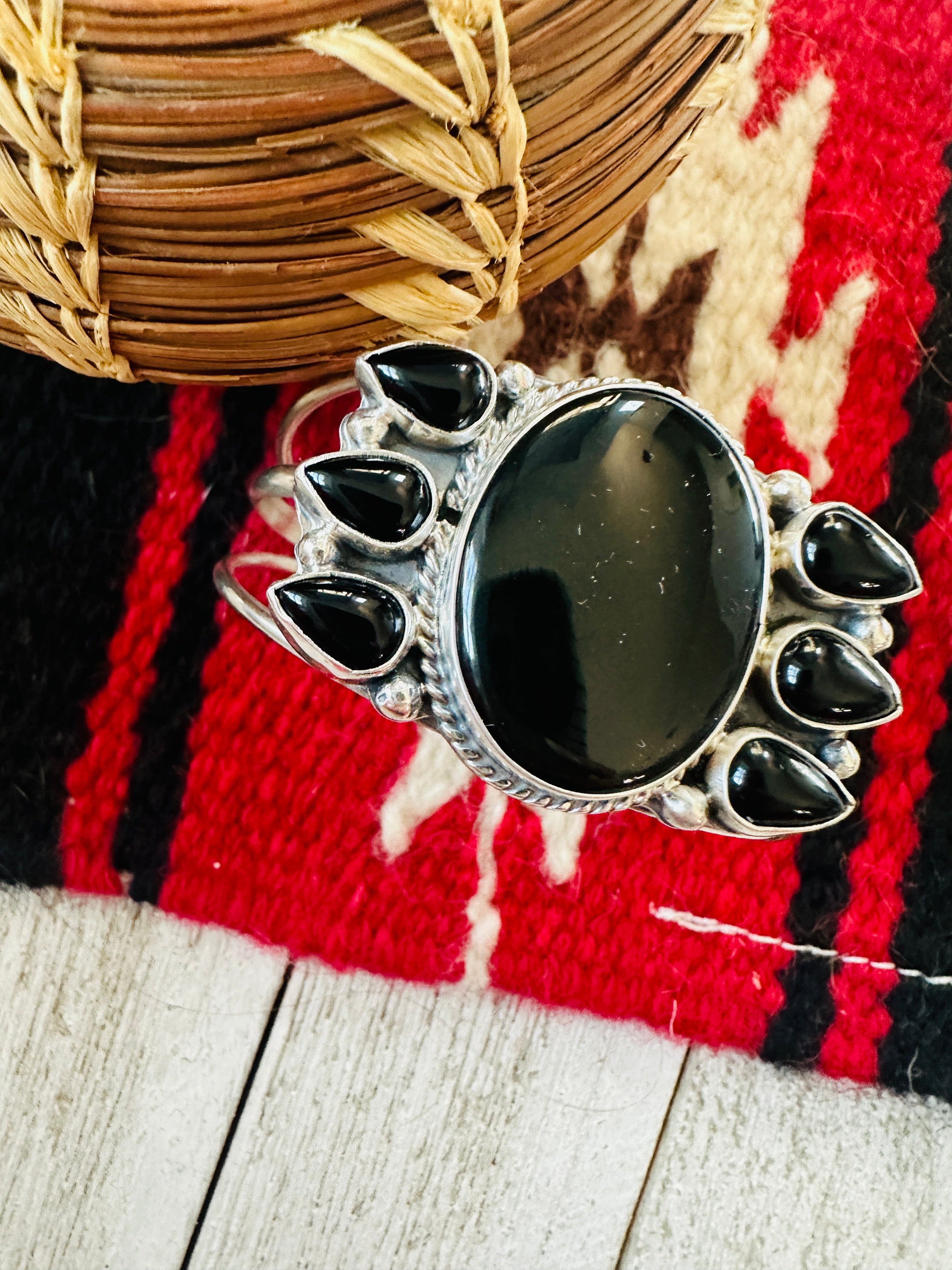 Navajo Sterling Silver & Onyx Cuff Bracelet