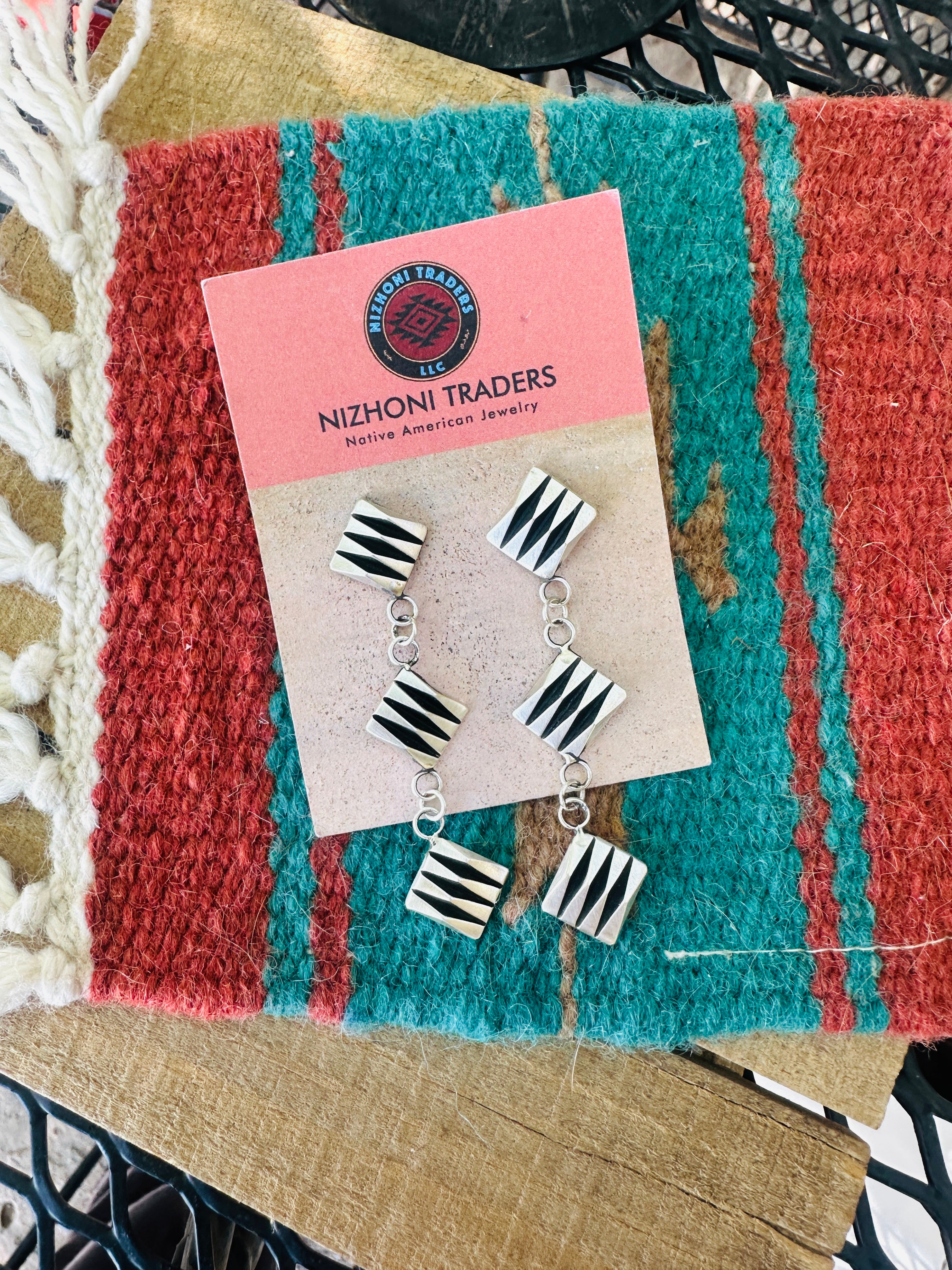 Handcrafted Hand Stamped Leander Tahe Sterling Silver Dangle Earrings