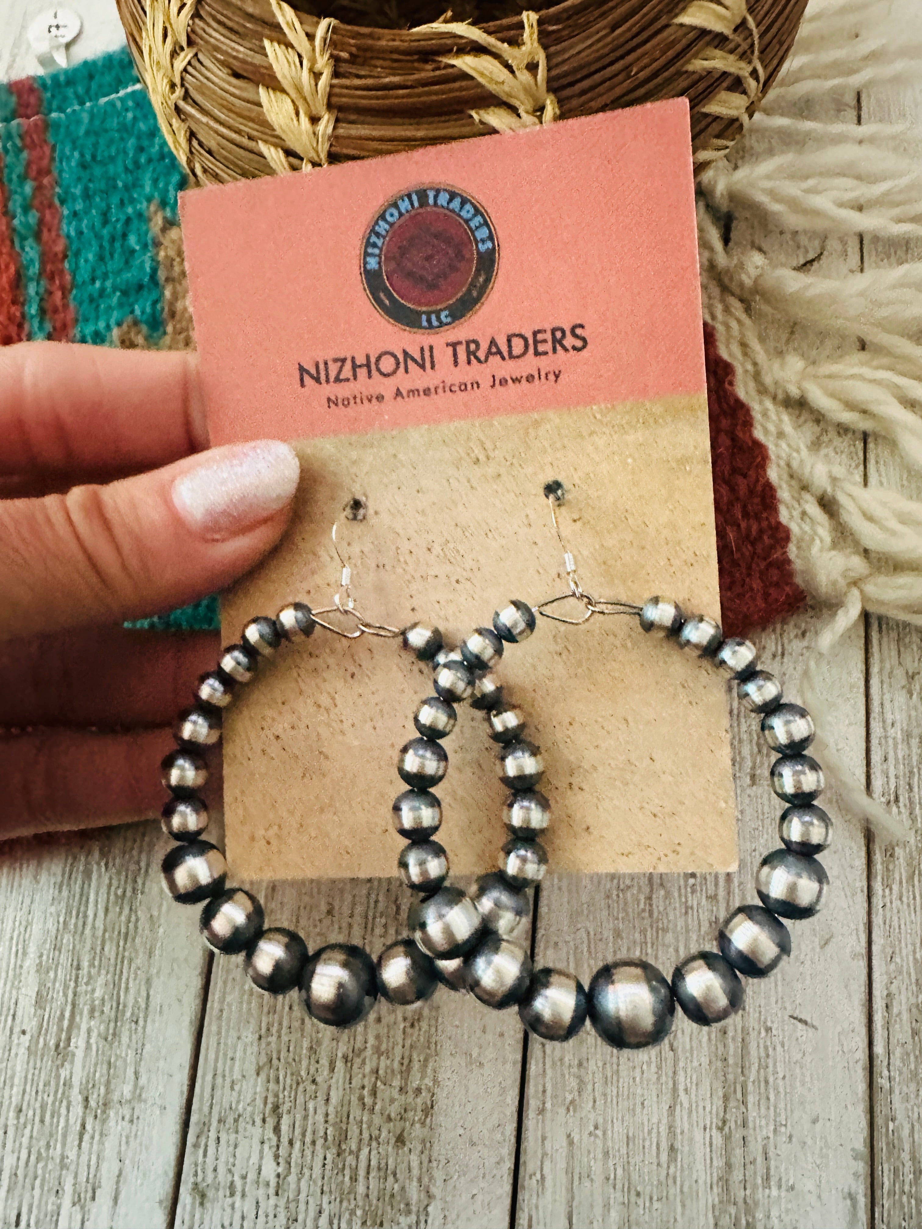 Navajo Sterling Silver Pearl Dangle Hoop Earrings