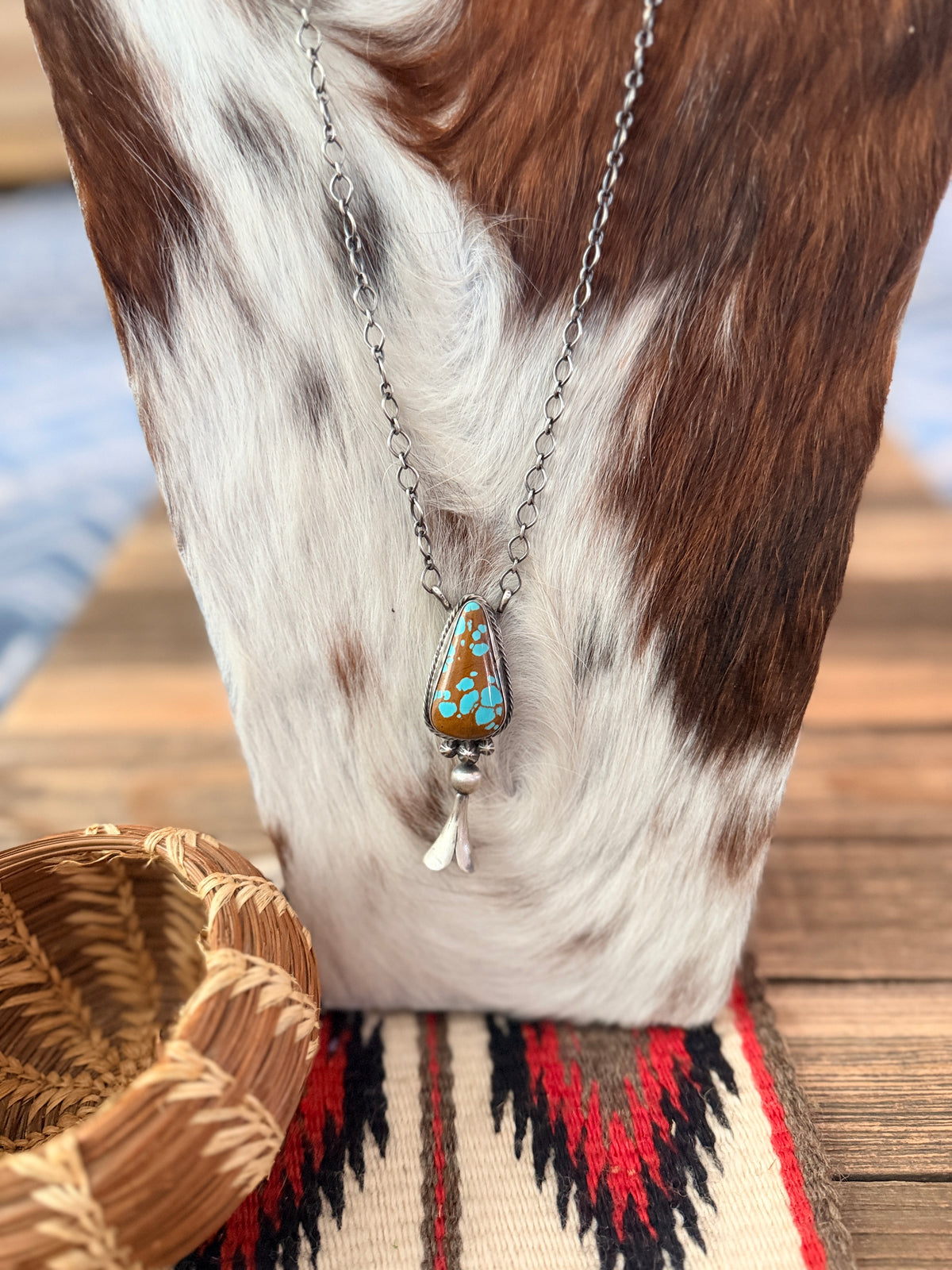 Handcrafted Number 8 Turquoise & Sterling Silver Blossom Necklace by Sheila Becenti