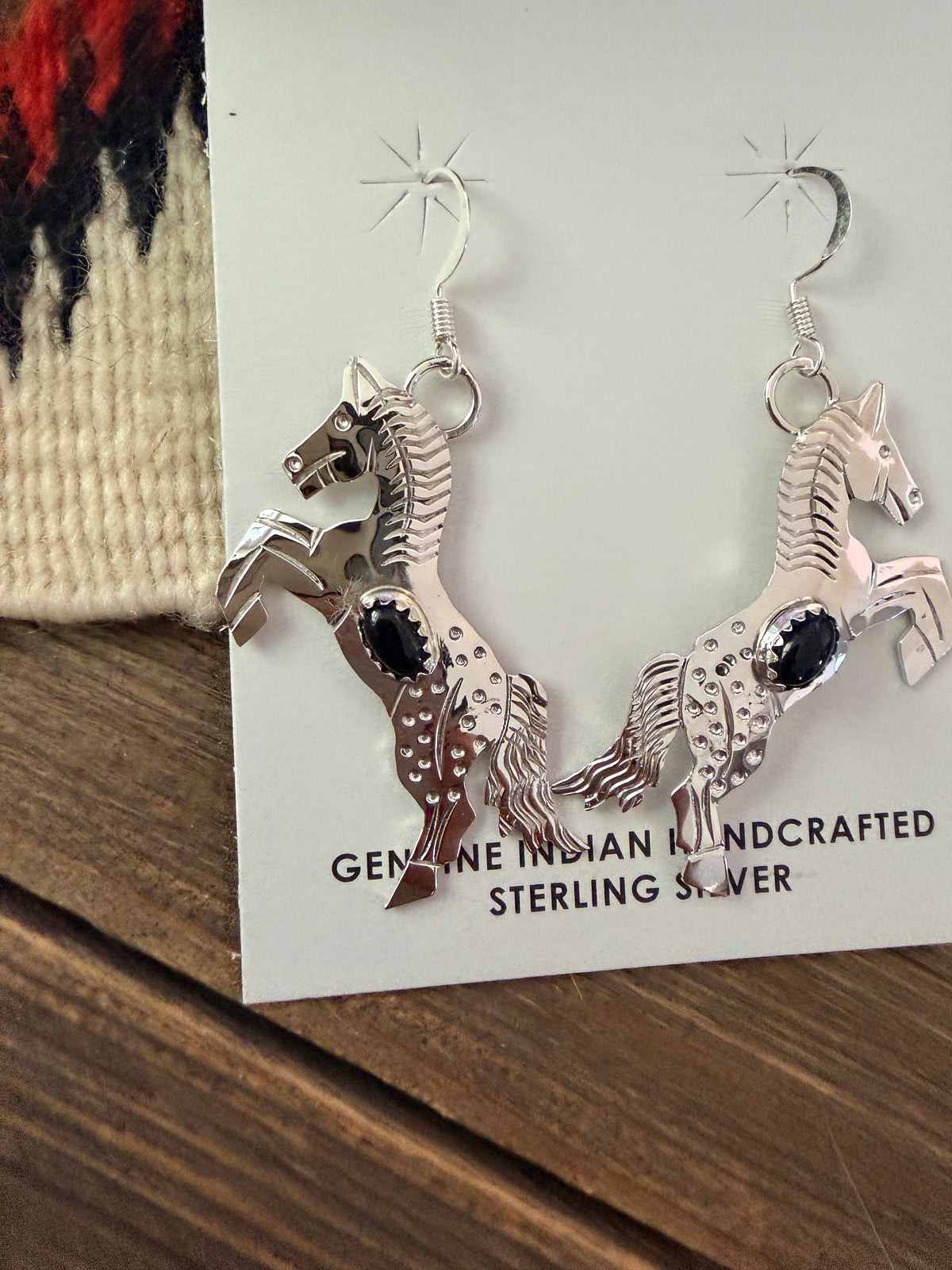 Handcrafted Sterling Silver & Onyx Horse Dangle Earrings by Louise Yazzie