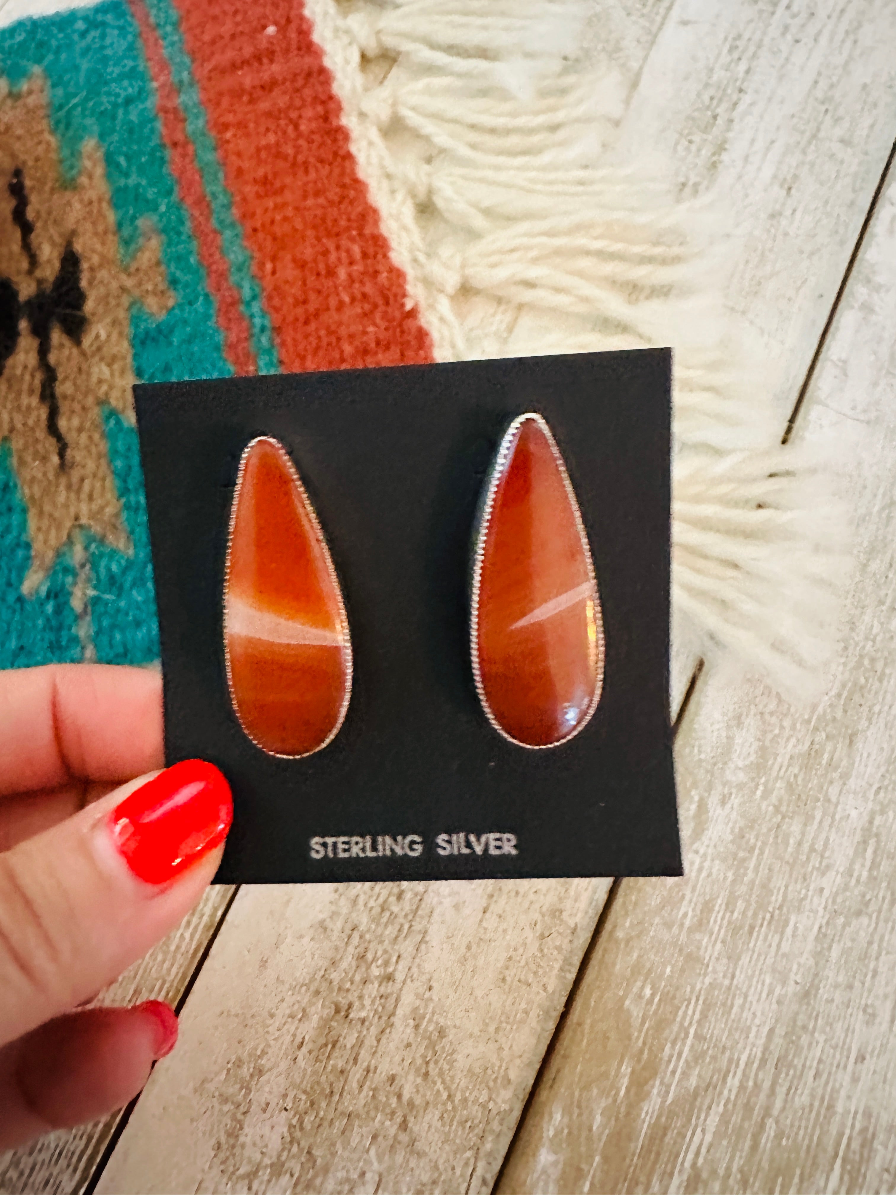 Navajo Jasper Sterling Silver Post Earrings Signed