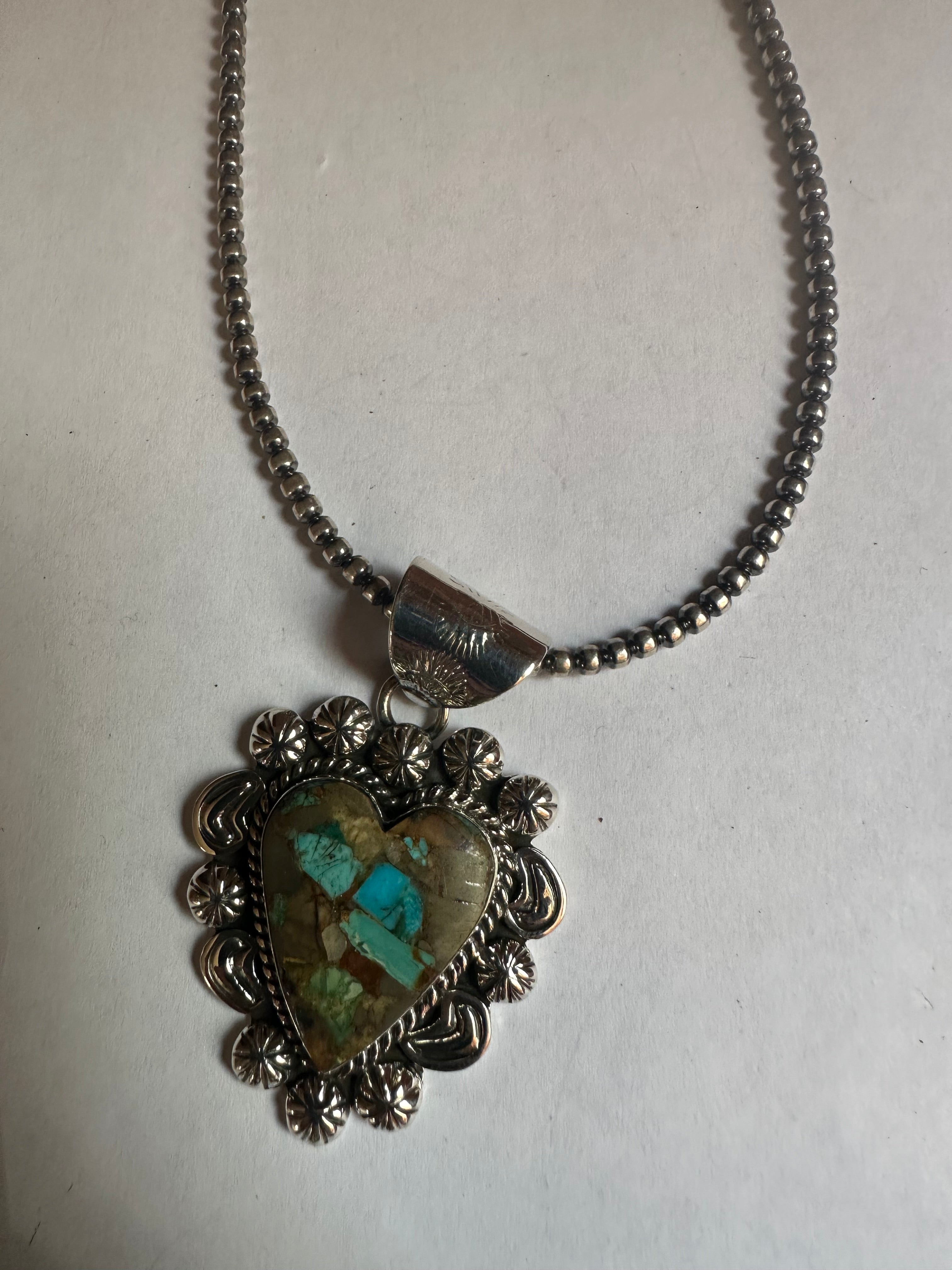 Handmade Sterling Silver & Royston Turquoise Heart Pendant