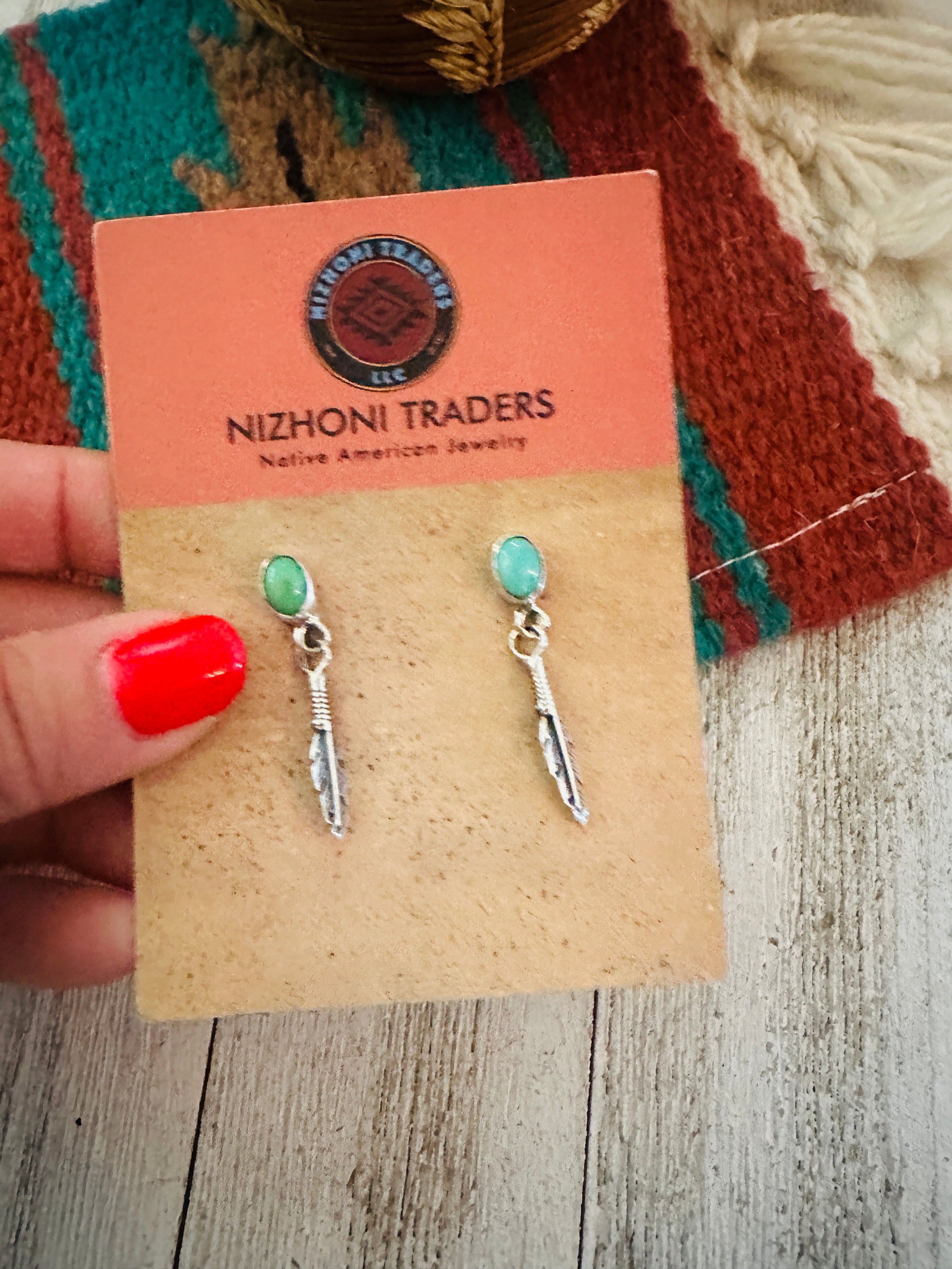 Navajo Turquoise & Sterling Silver Feather Earrings