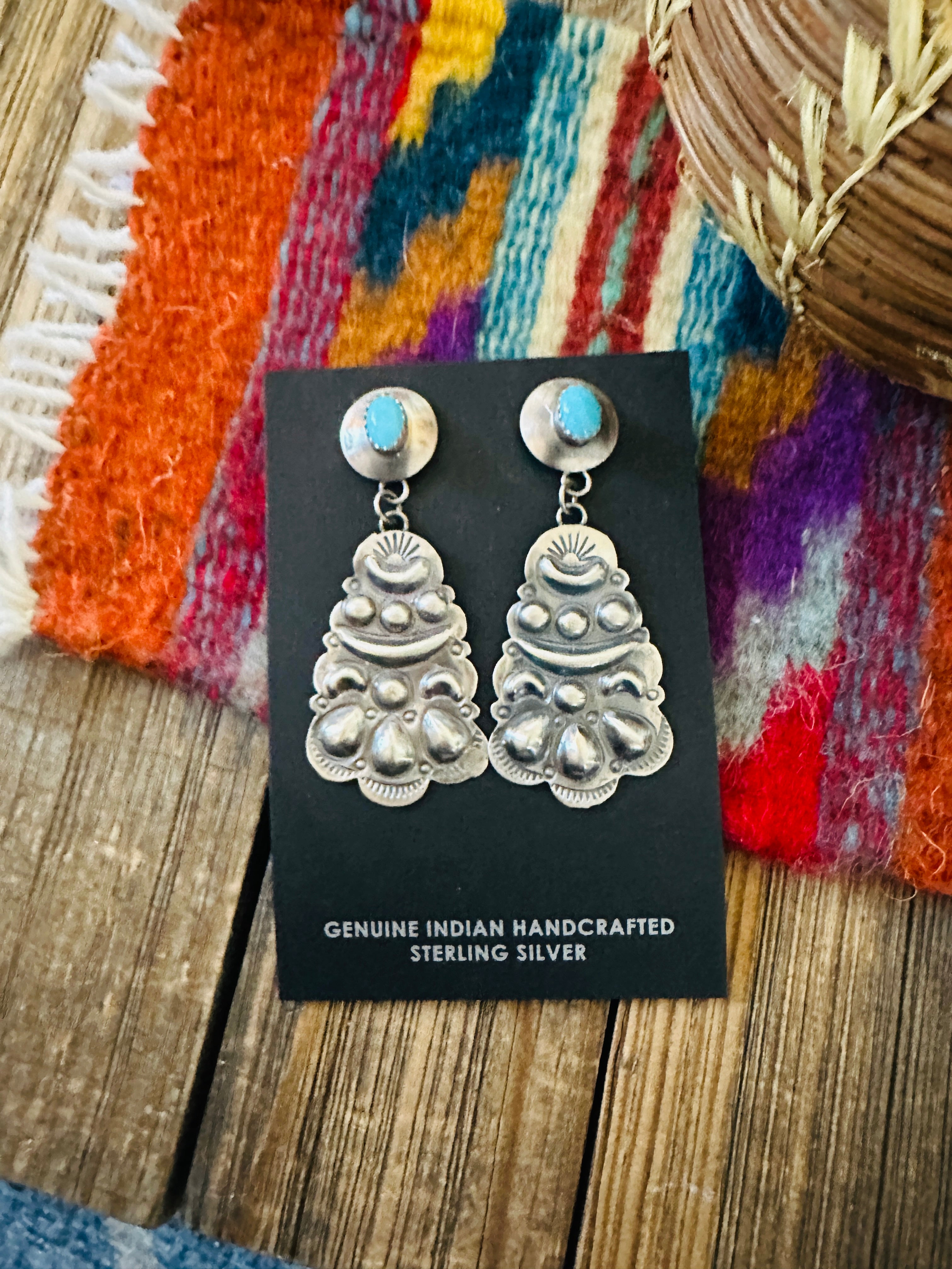 Handcrafted Turquoise & Sterling Silver Concho Dangle Earrings