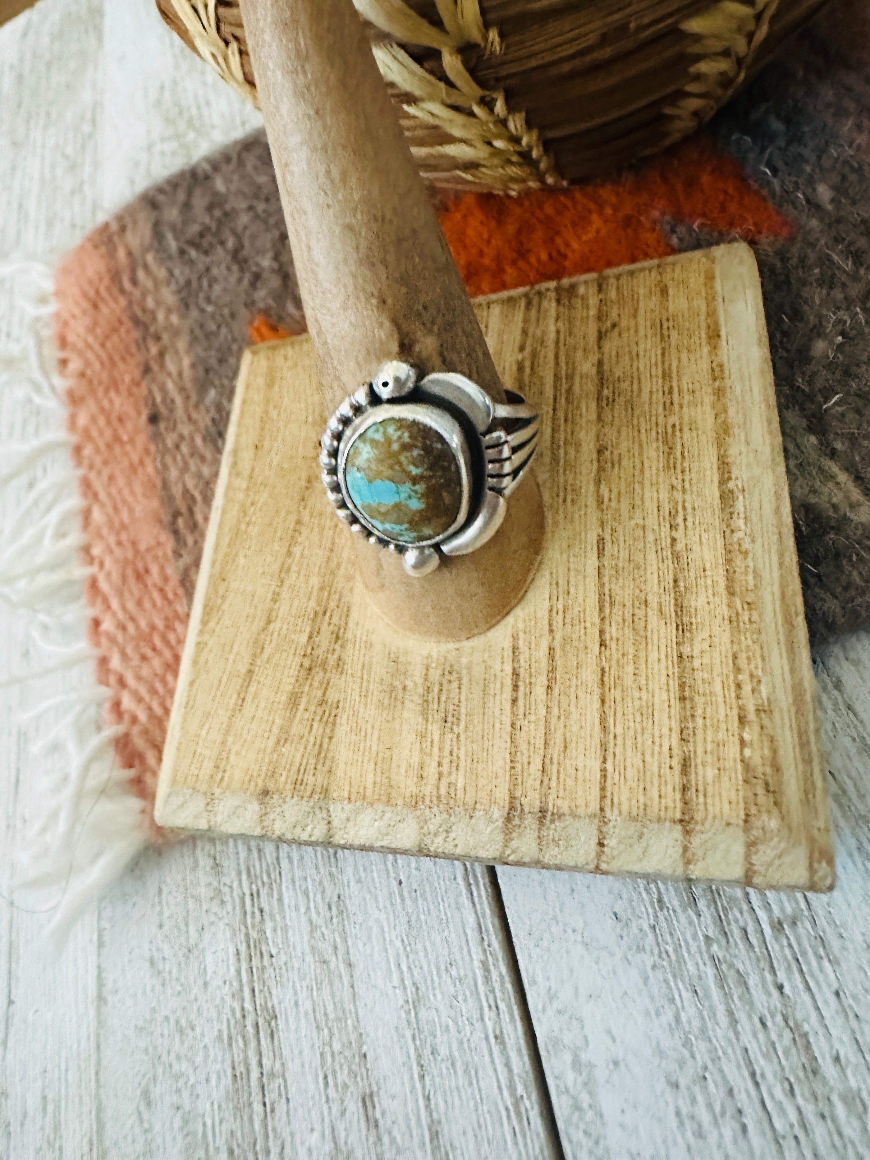 •CHINESE TURQUOISE• Navajo silver ring - size 8.25