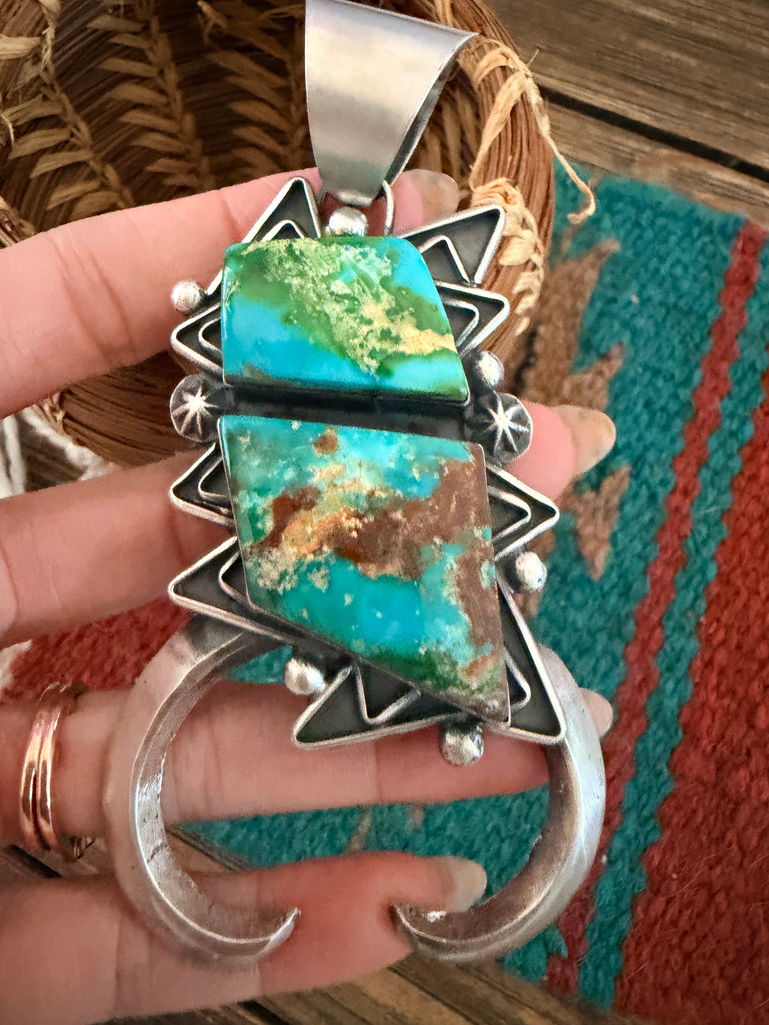 Handcrafted Sterling Silver & Sonoran Mountain Turquoise Naja Pendant by Chimney Butte