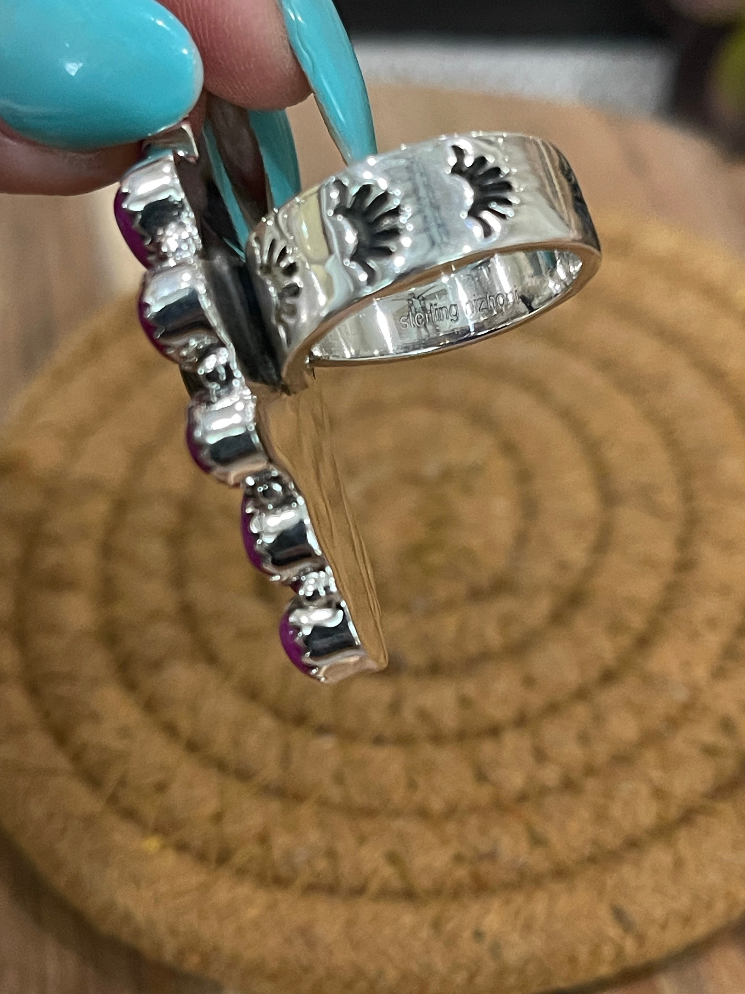 Handmade Sterling Silver, Onyx & Pink Onyx Cluster Adjustable Ring