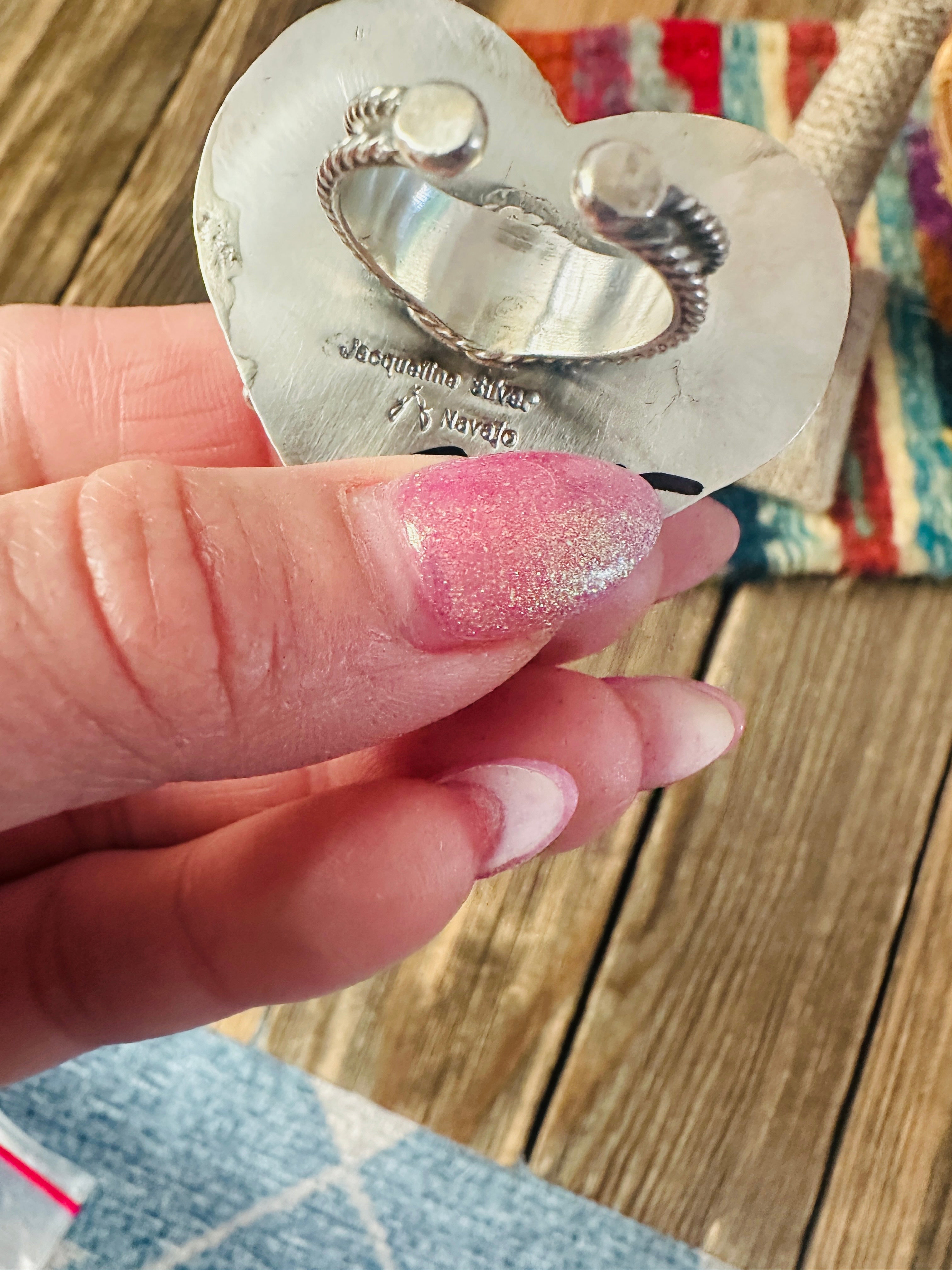 Handcrafted Multi Stone & Sterling Silver Adjustable Heart Ring by Jacqueline Silver