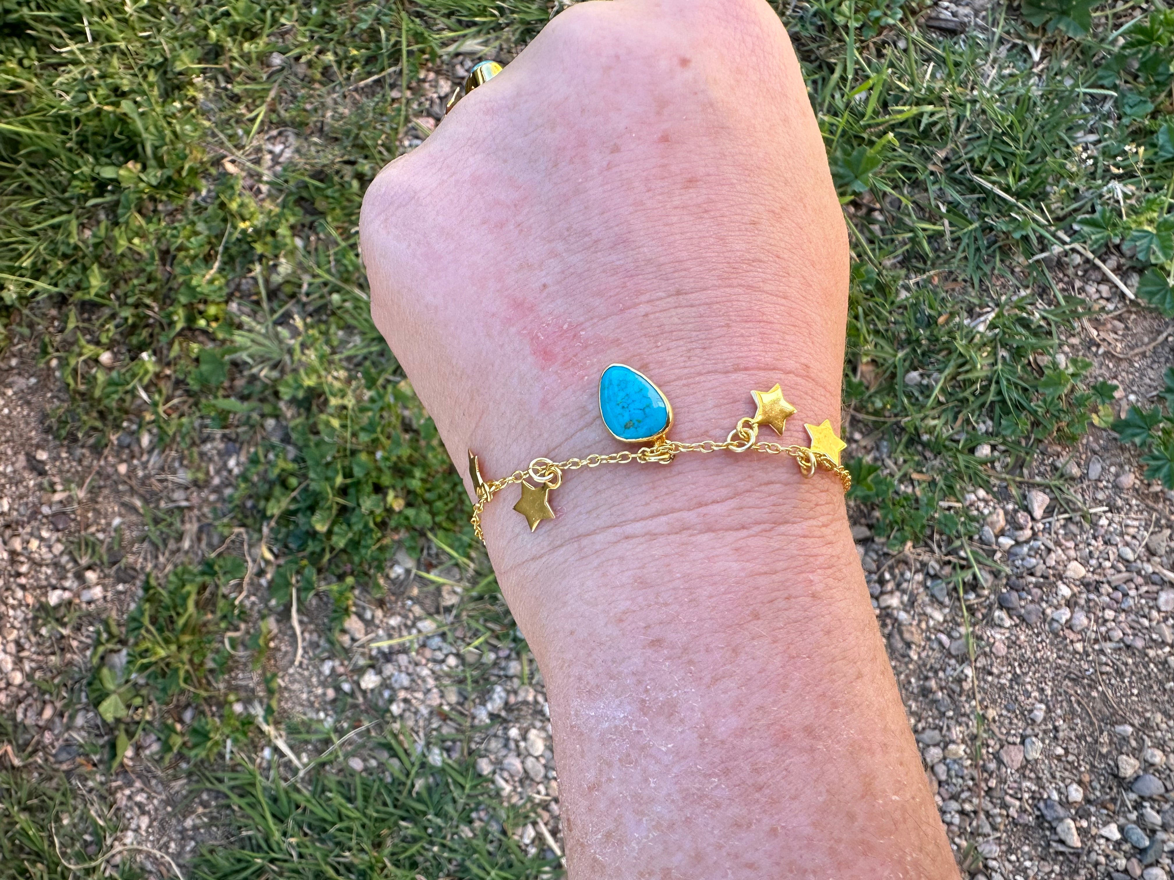 “The Golden Collection” Handmade Natural Turquoise 14k Gold Plated Star Bracelet