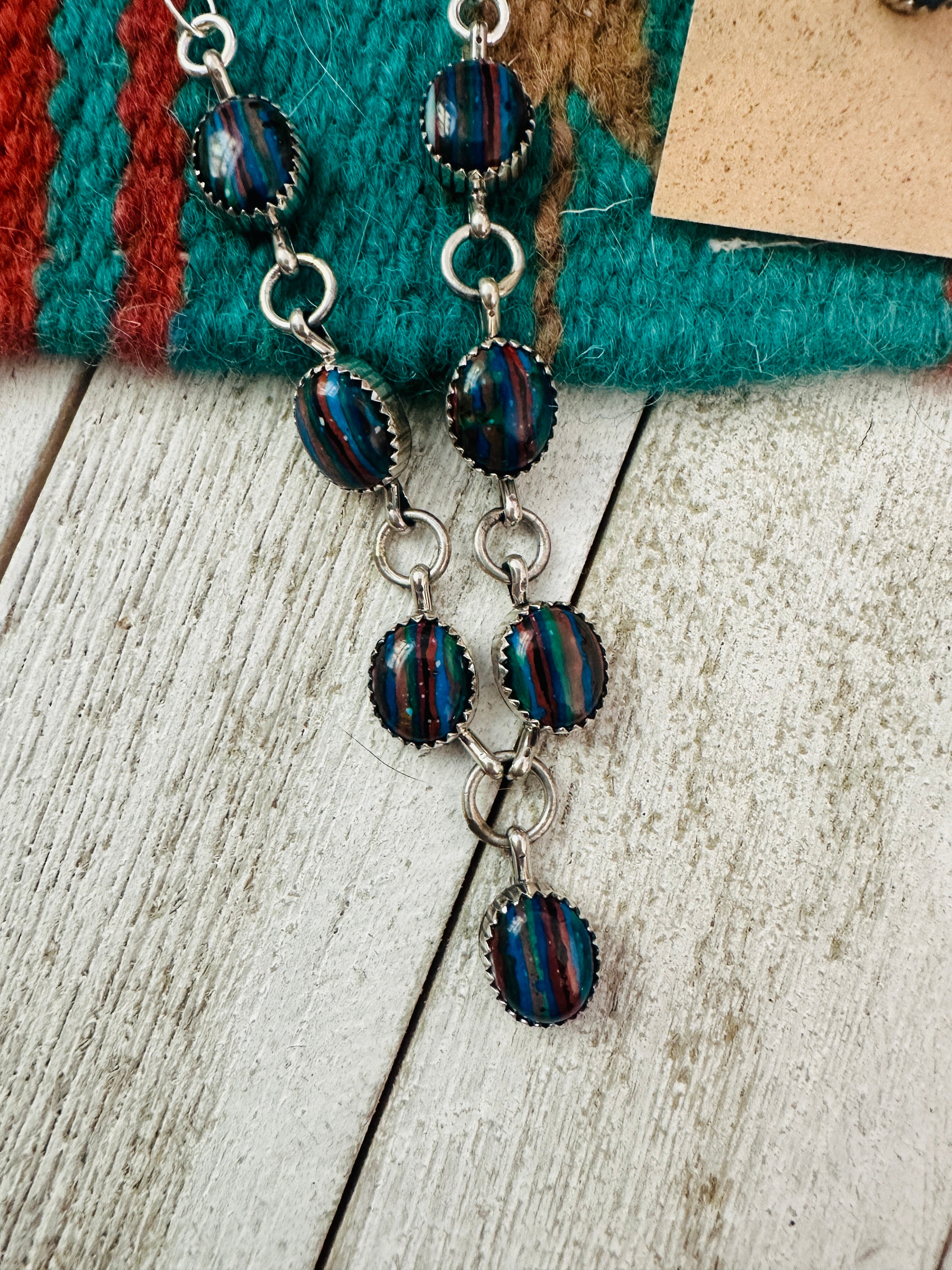 Navajo Rainbow Calsilica & Sterling Silver Necklace Set