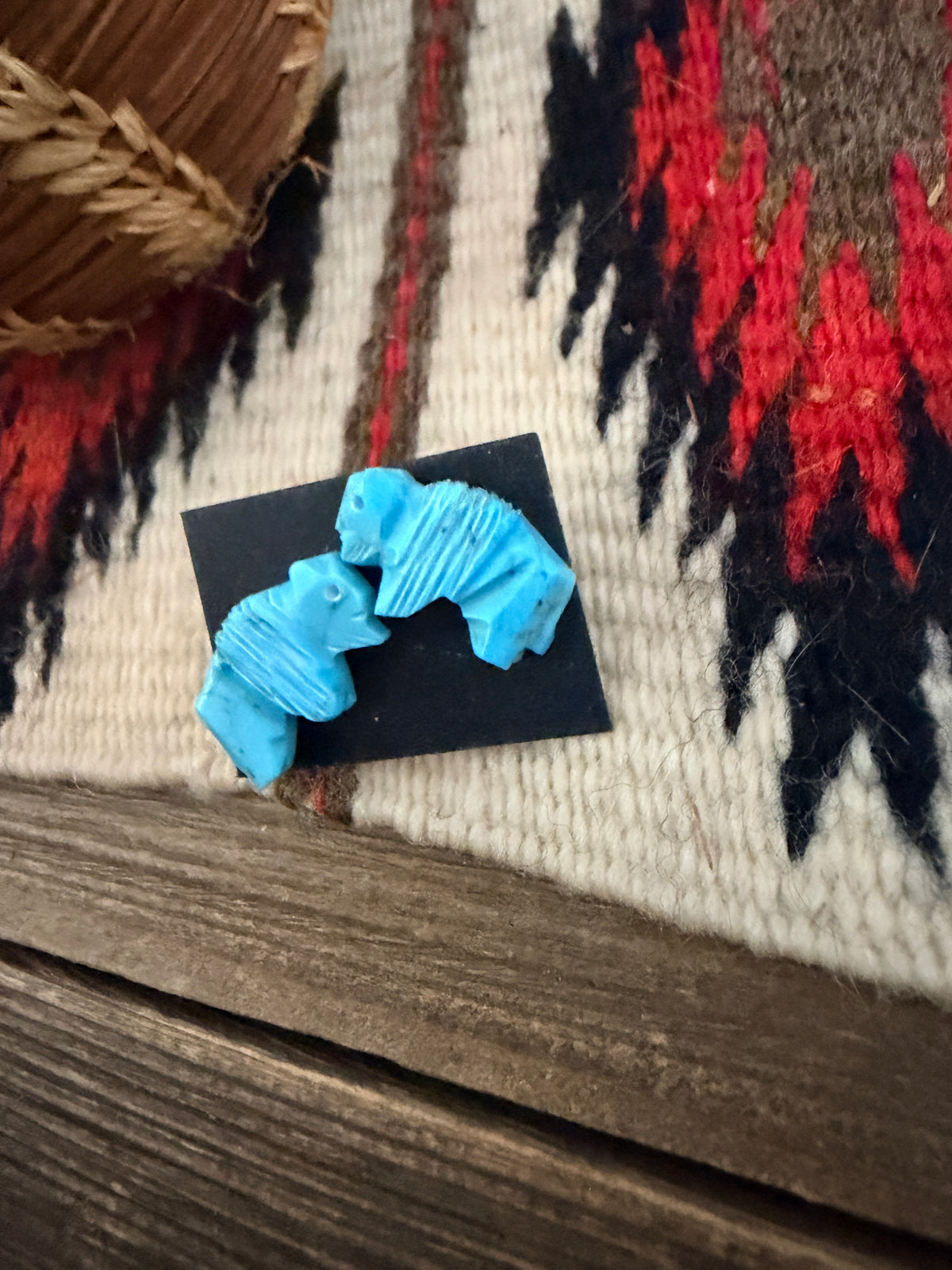 Handcrafted Hand Carved Turquoise Fetish Buffalo Stud Earrings