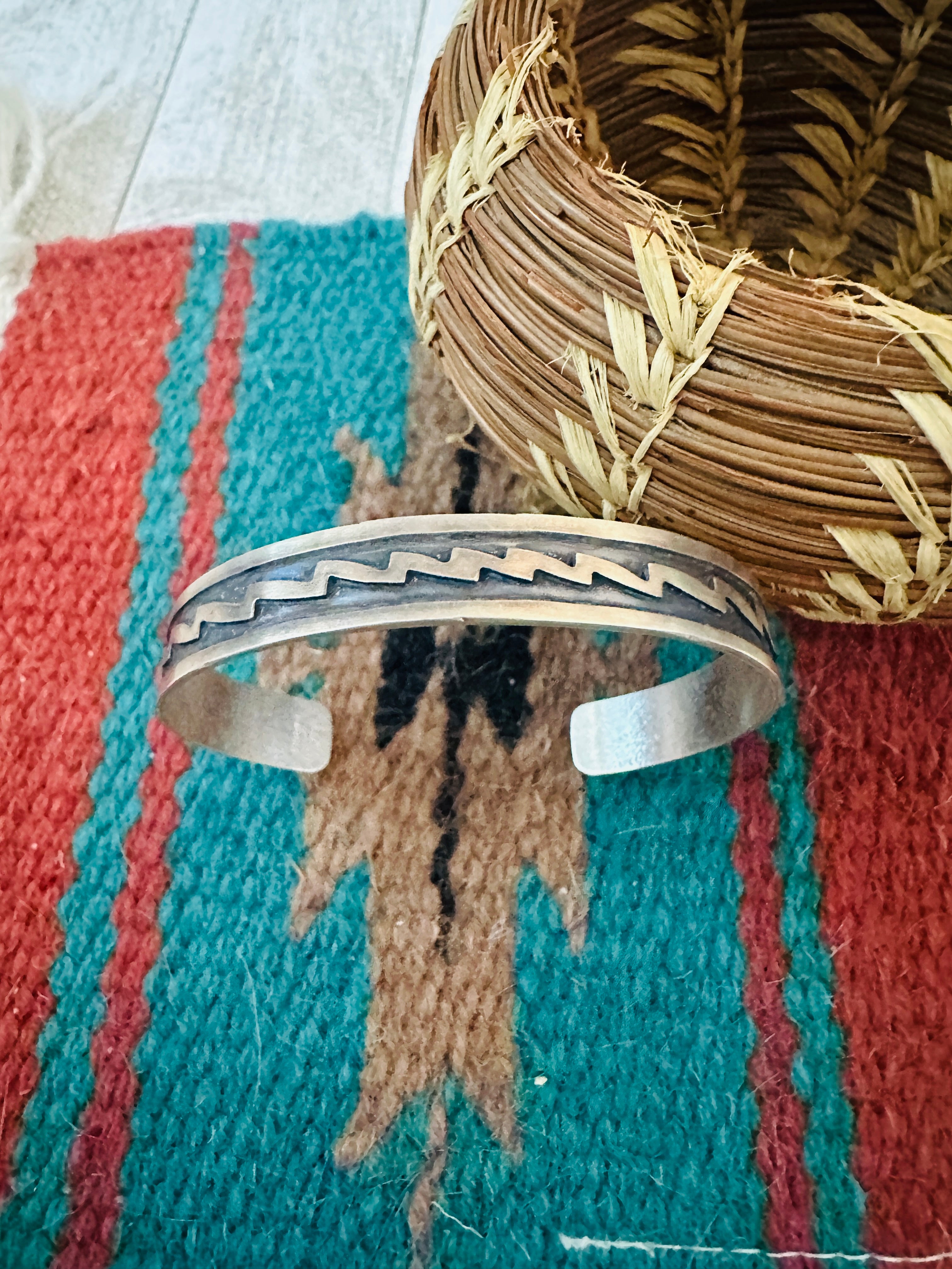 Handcrafted Hand Stamped Sterling Silver Cuff Bracelet