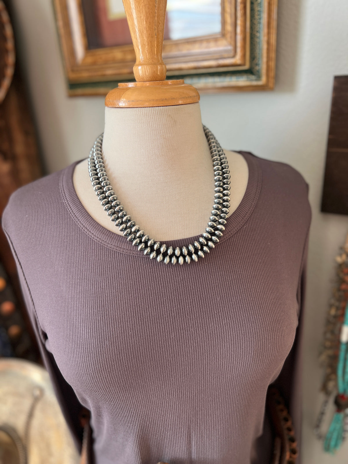 Vinita Cowboy Handmade 9mm Sterling Silver Saucer Pearl Beaded Necklaces