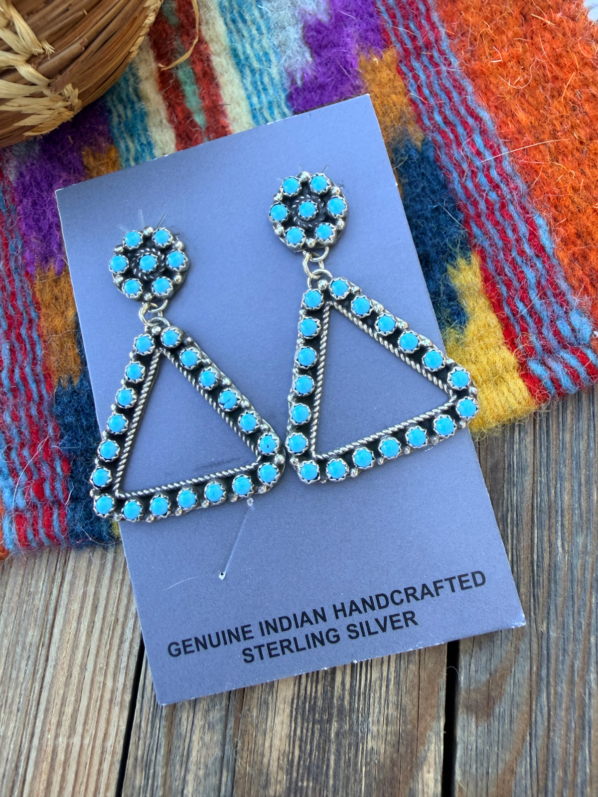 Handcrafted Sterling Silver & Turquoise Petit Point Dangle Earrings by Chester Charlie