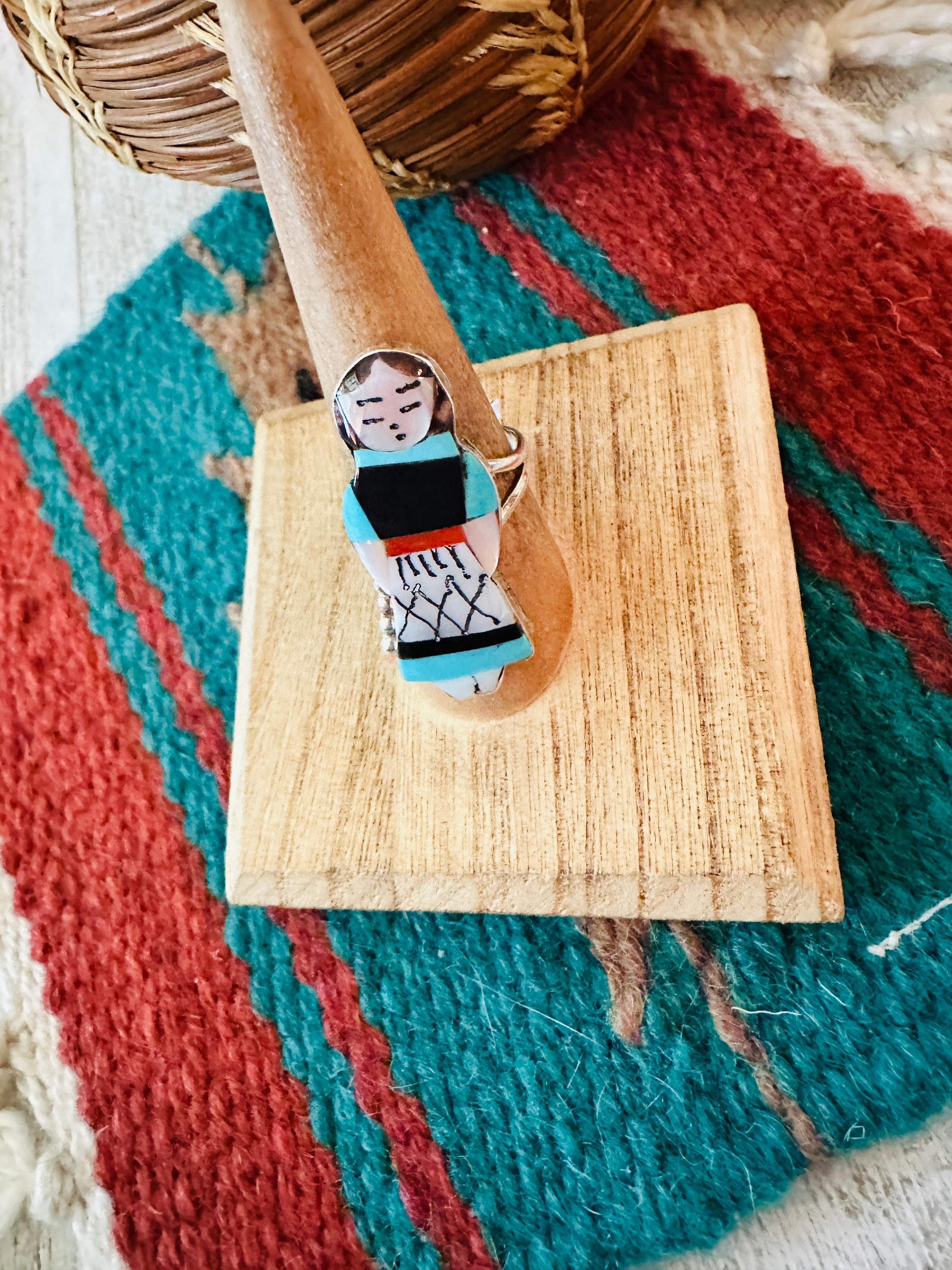 Zuni Sterling Silver & Multi Stone Inlay Maiden Girl Ring