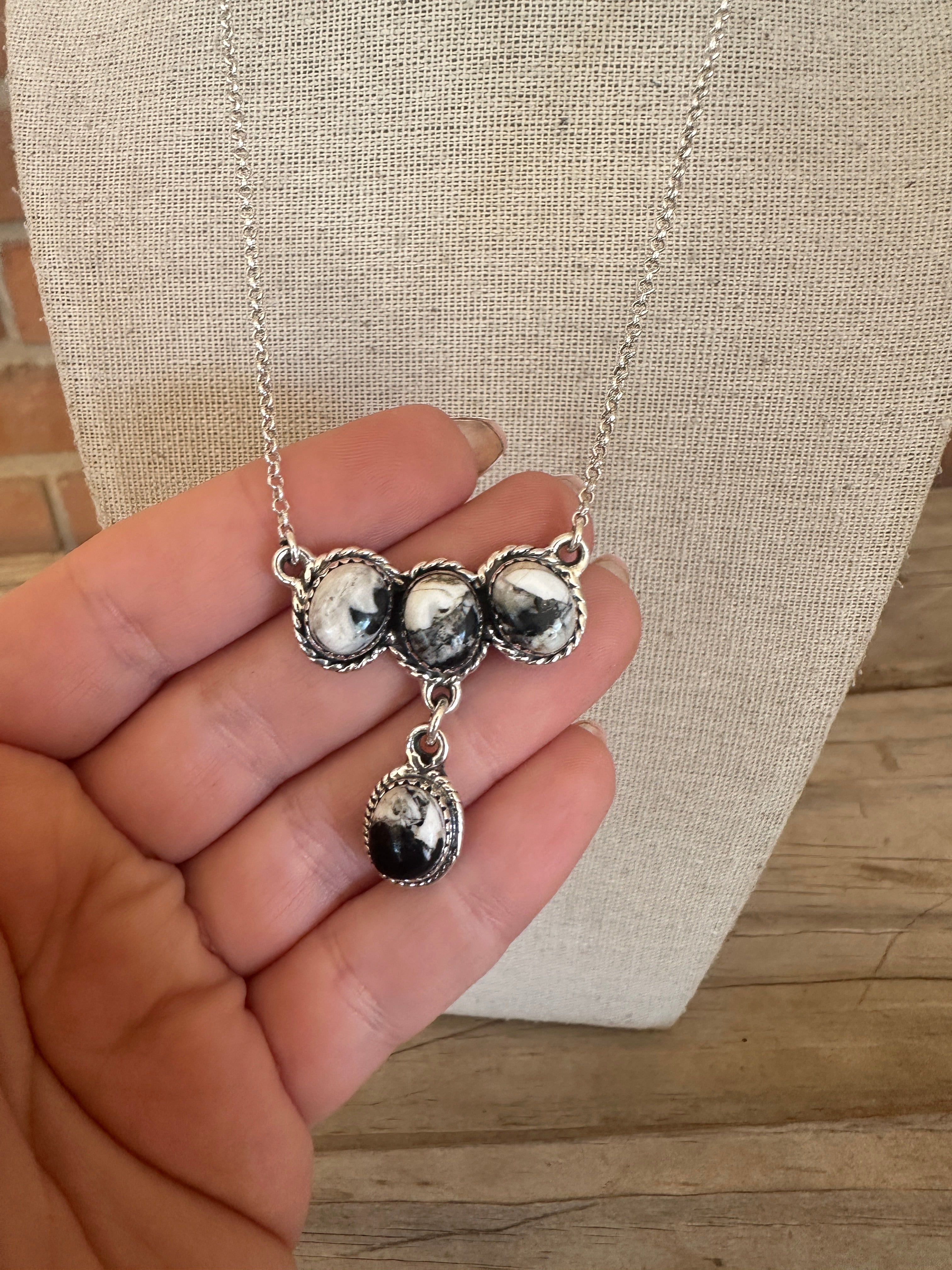 Beautiful Handmade Sterling Silver, White Buffalo 4 Stone Necklace