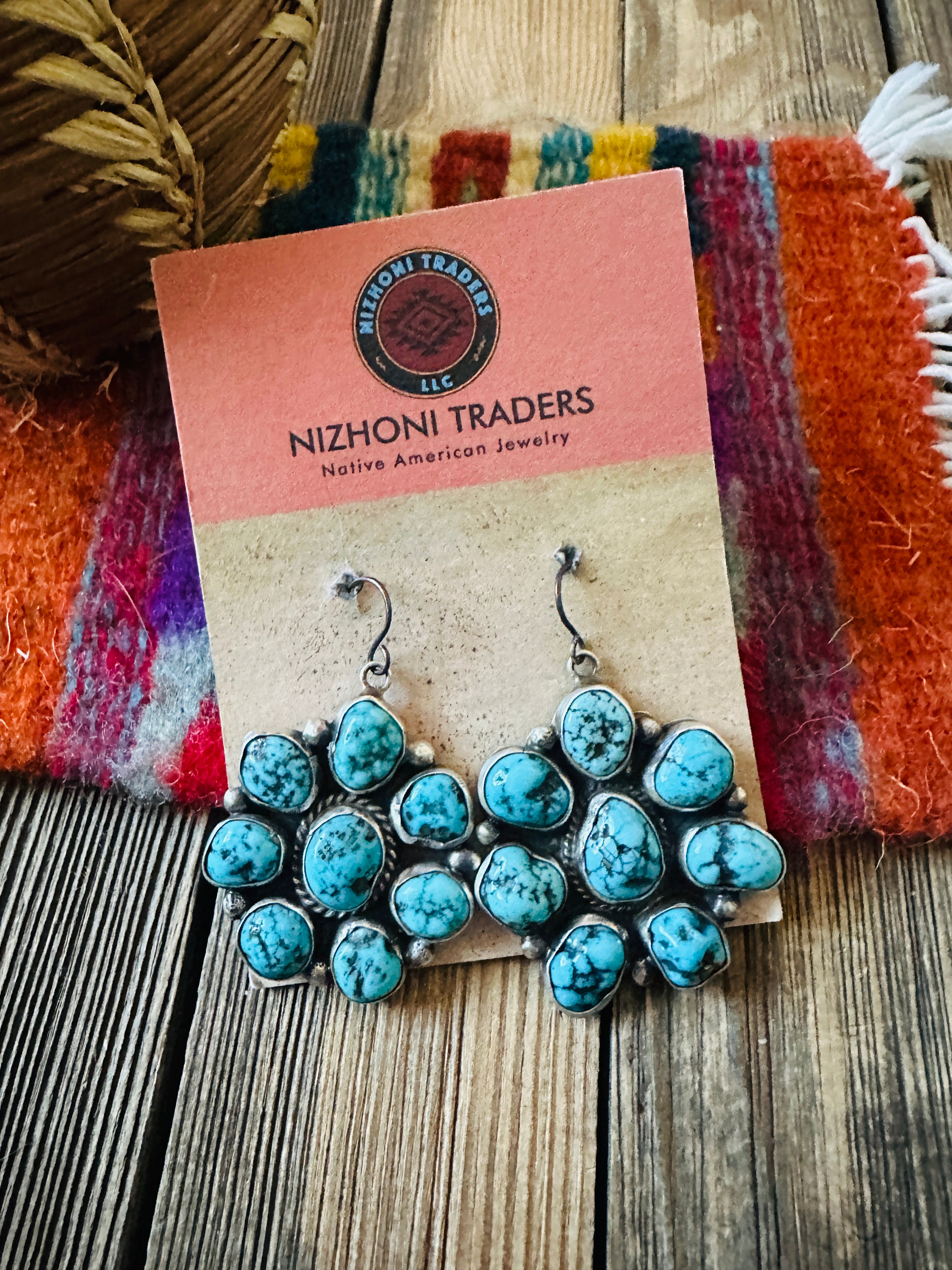 Handcrafted Kingman Web Turquoise & Sterling Silver Dangle Earrings by Eleanor Largo