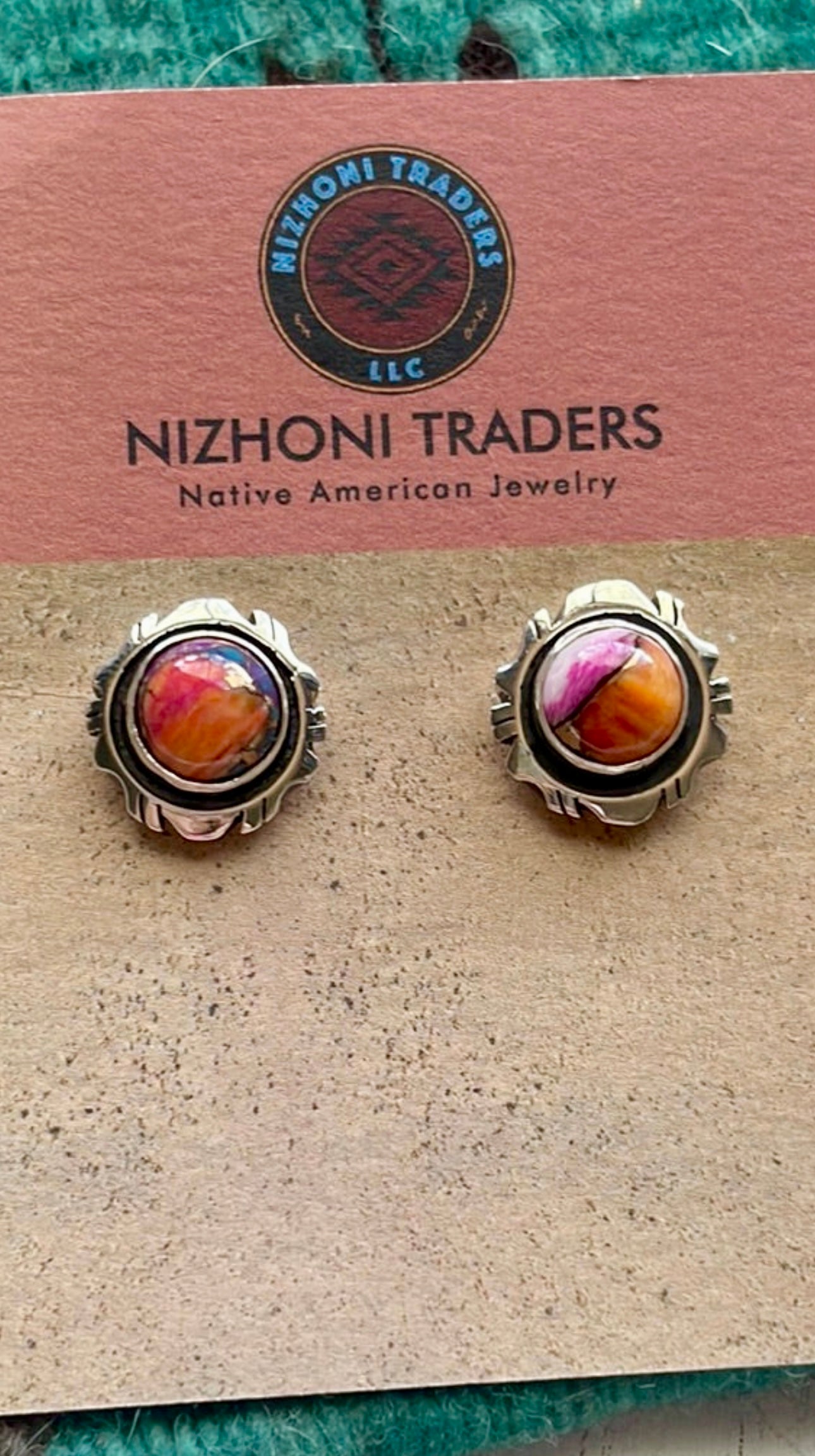 Beautiful Navajo Pink Dream And Sterling Silver Circle Post Earrings