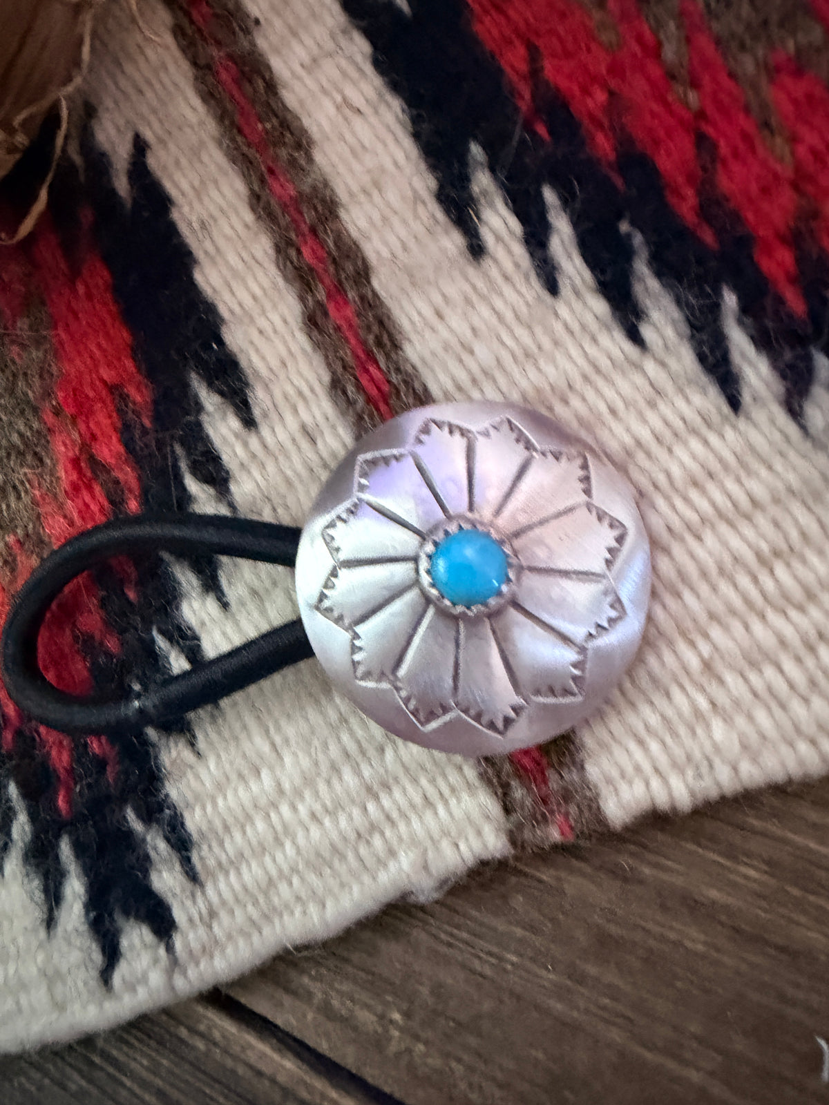 Handcrafted Turquoise & Sterling Silver Concho Hair Tie Charm