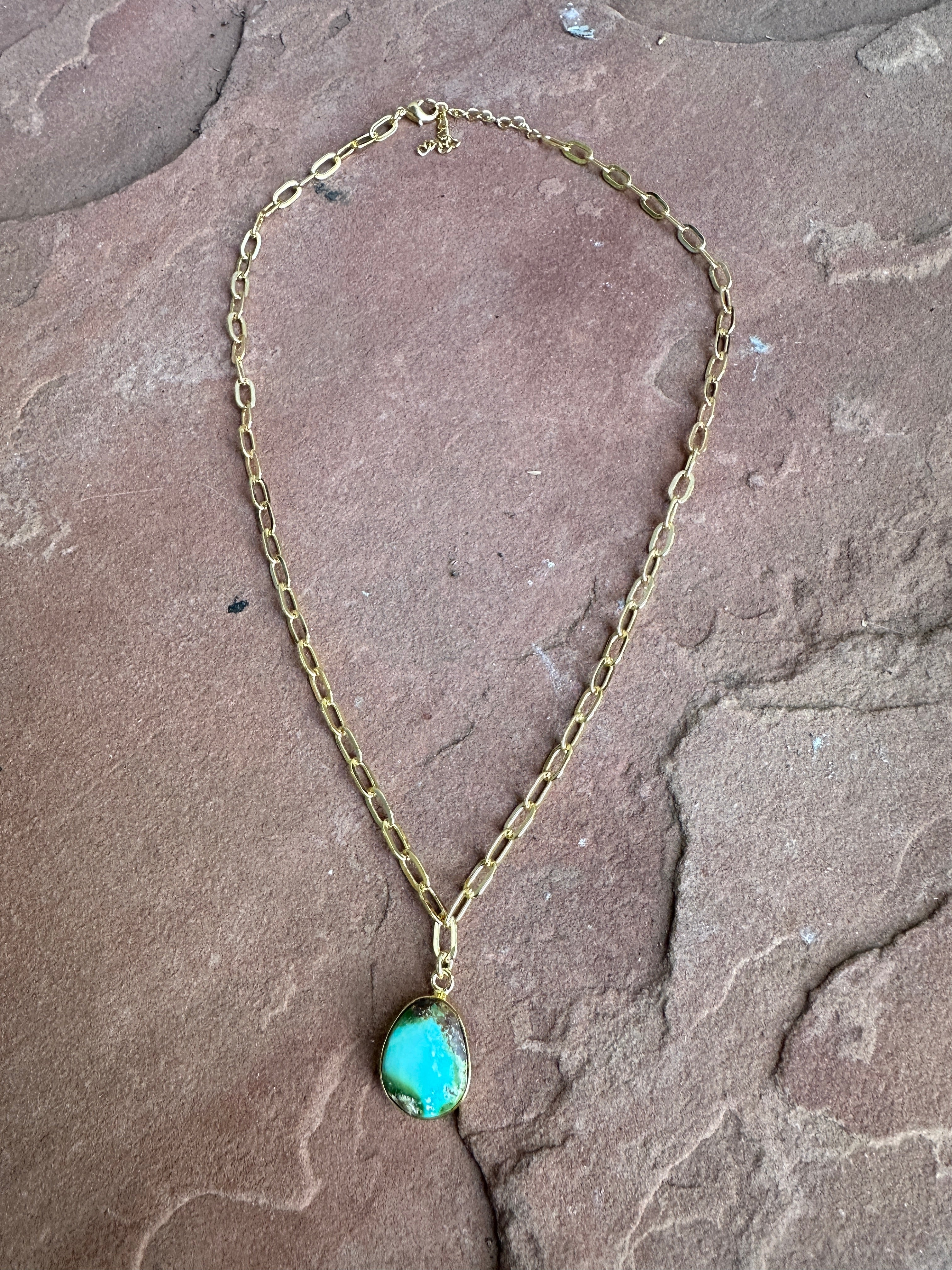 “The Golden Collection” THE SONORAN Handmade Natural Sonoran Mountain Turquoise 14k Gold Plated Necklace STYLE 1