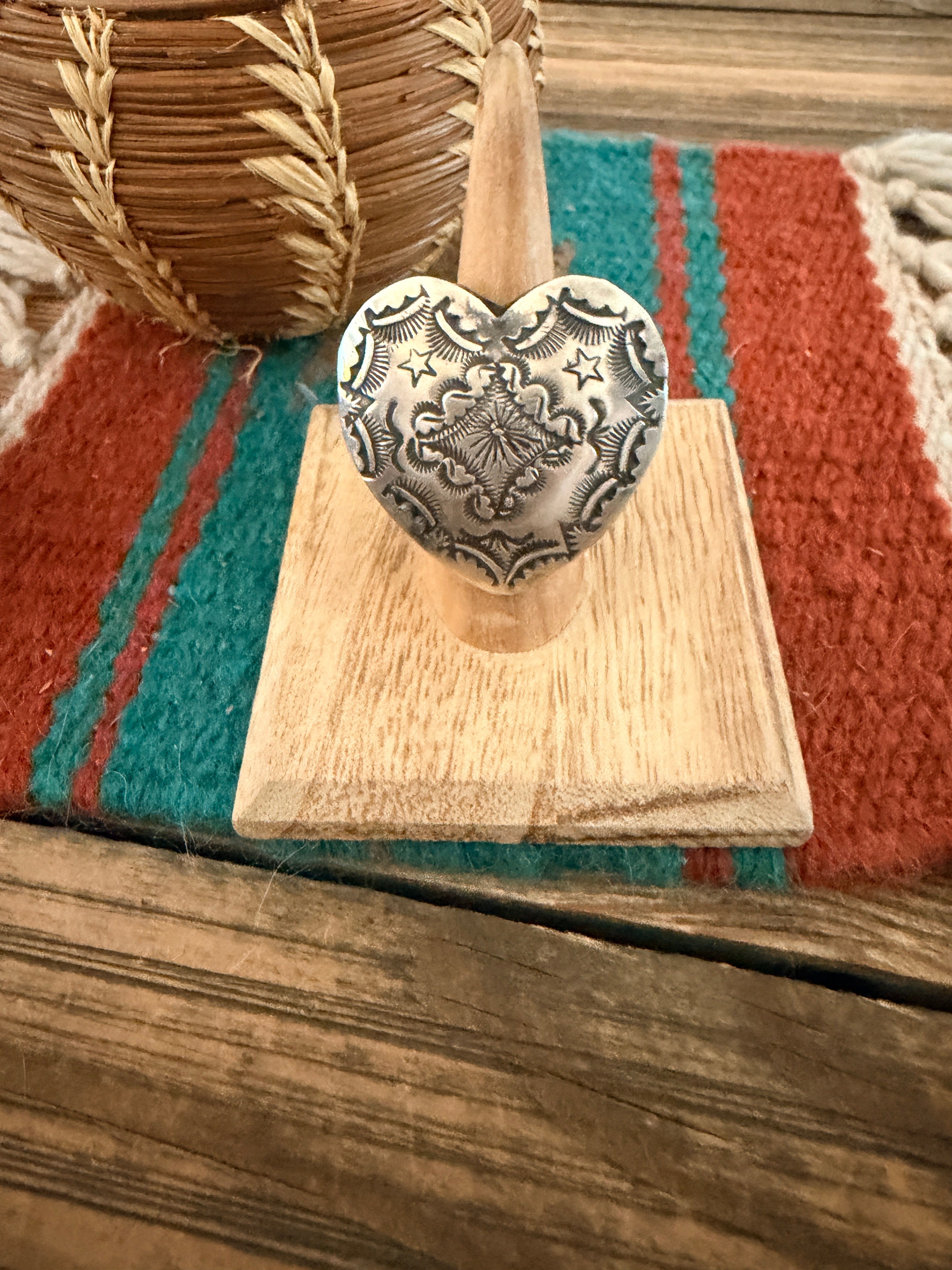 Handcrafted Sterling Silver Adjustable Heart Concho Ring by Vincent Platero