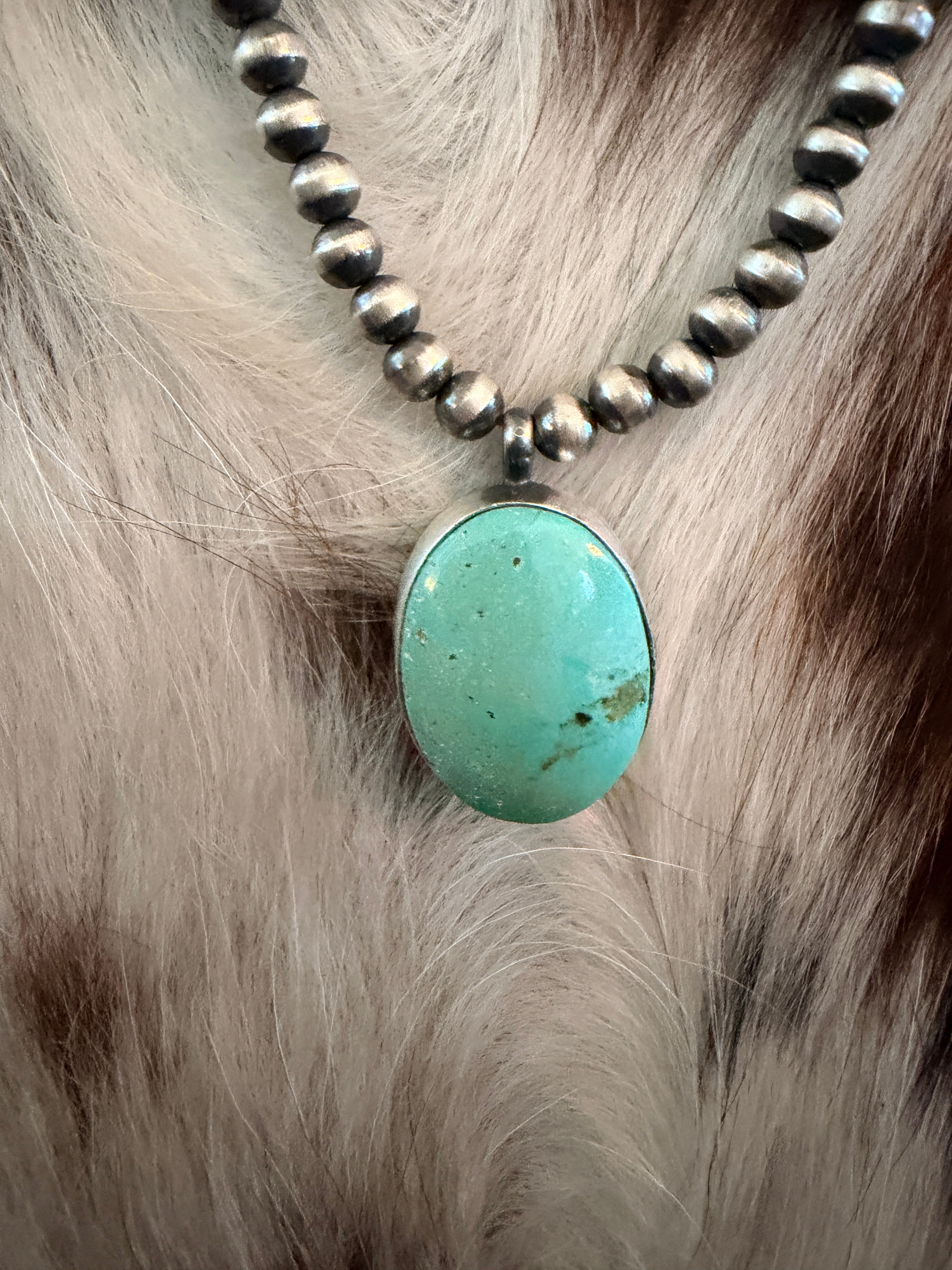 Handcrafted Turquoise & 5mm Sterling Silver Pearl 18” Beaded Necklace