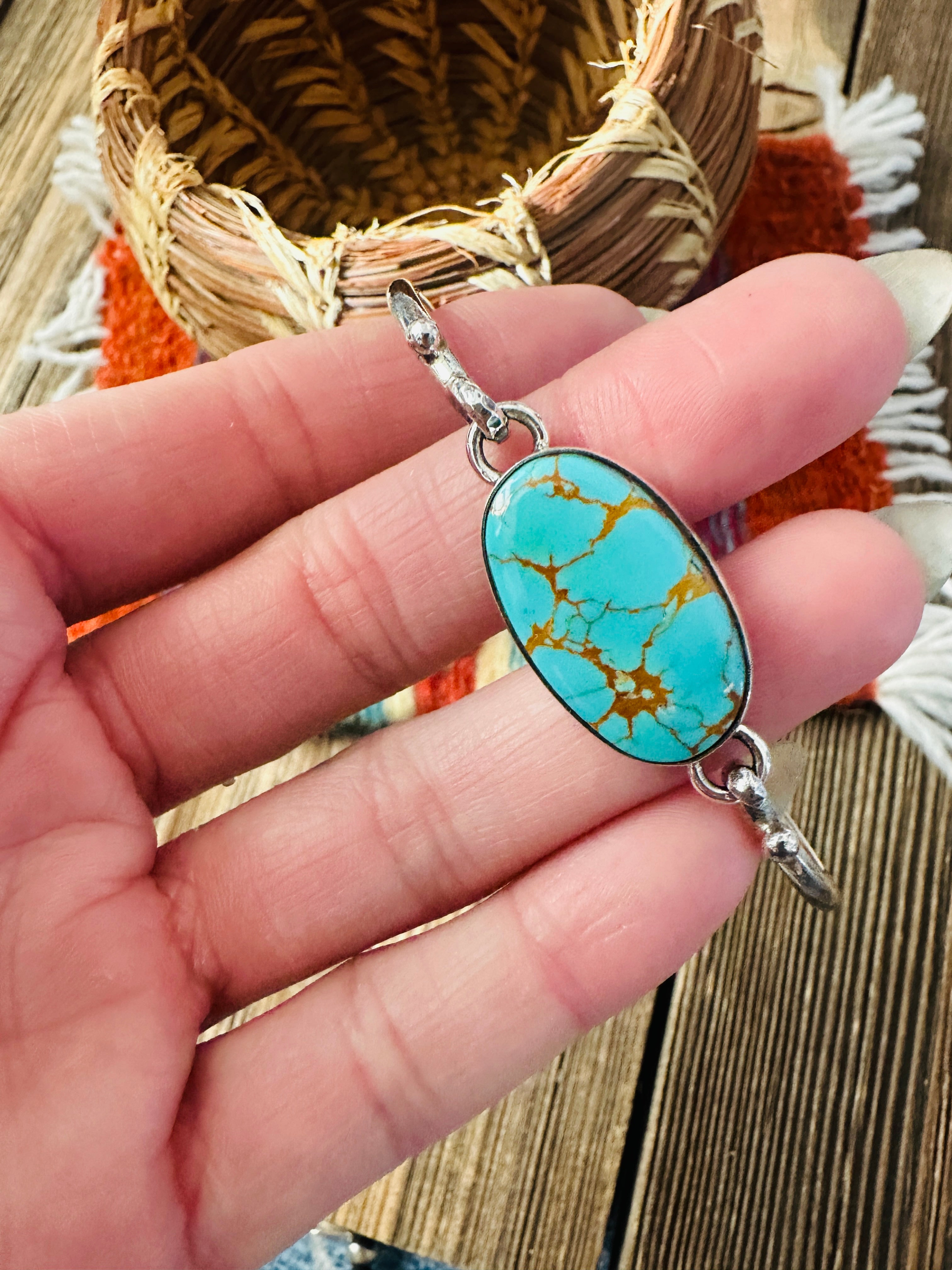 Handcrafted Turquoise & Sterling Silver Hinged Bangle Bracelet