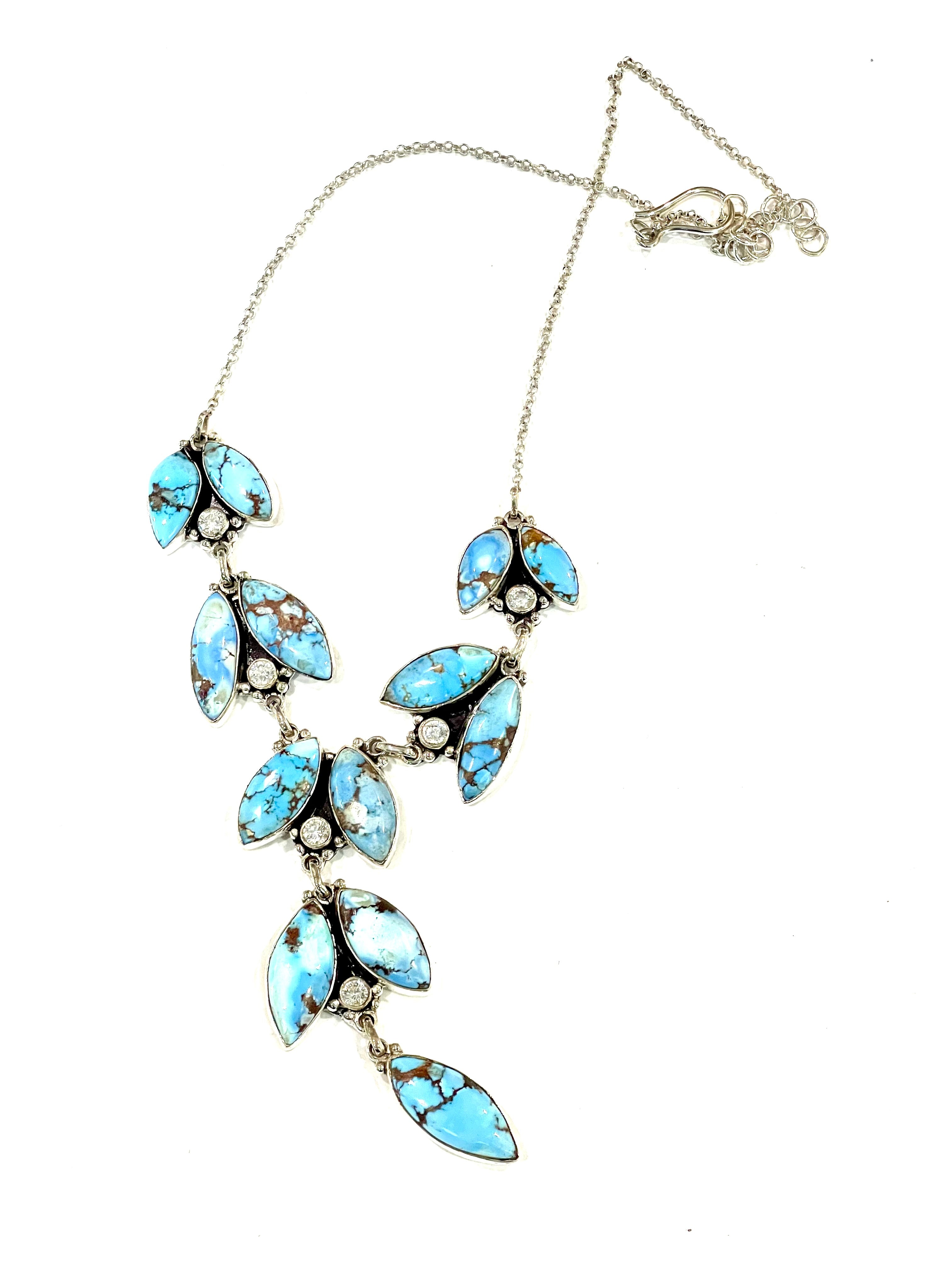 Handmade Sterling Silver, Golden Hills & CZ Cluster Necklace