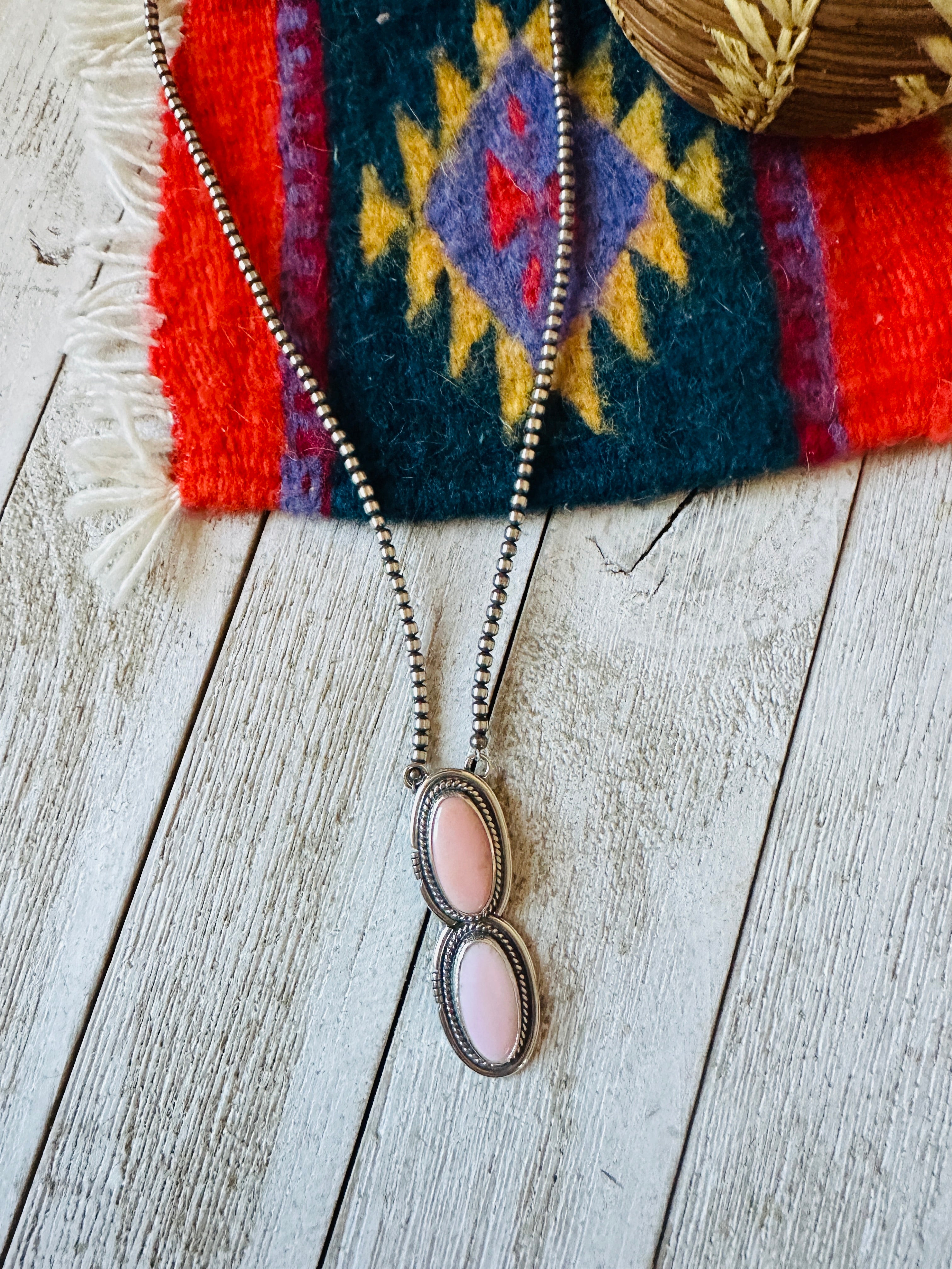 Navajo Queen Pink Conch & Sterling Silver Pearl Beaded Necklace