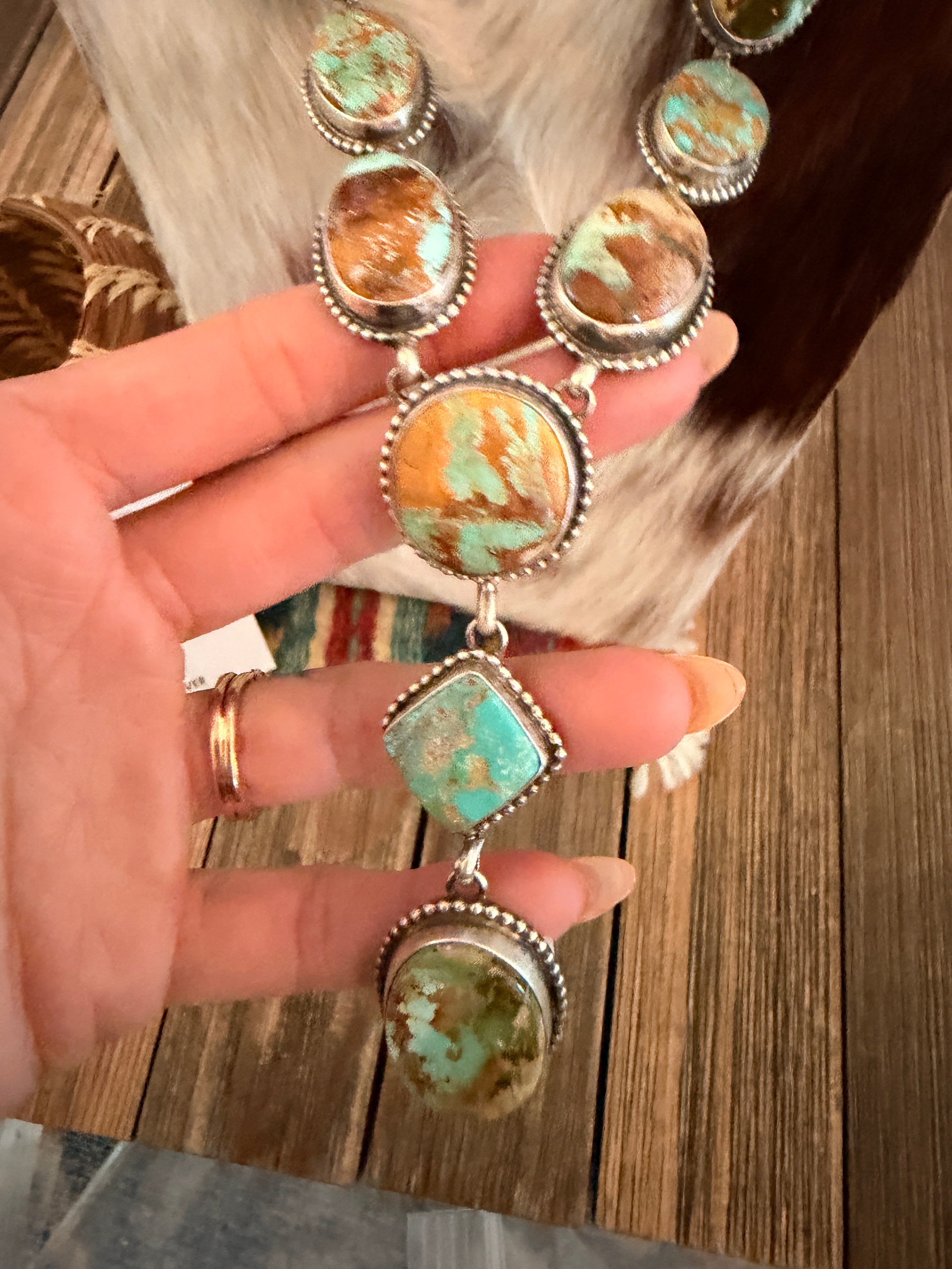 Handcrafted Royston Turquoise & Sterling Silver Necklace and Earring Set by Darrin Livingston