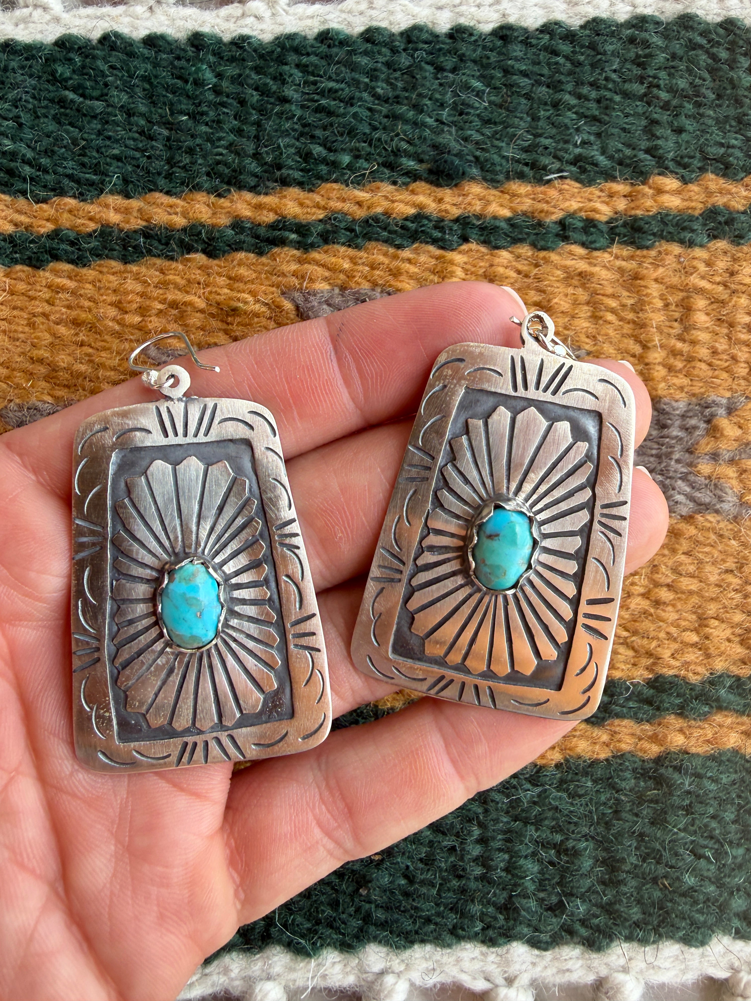 Handmade Turquoise & Sterling Silver Concho Dangle Earrings