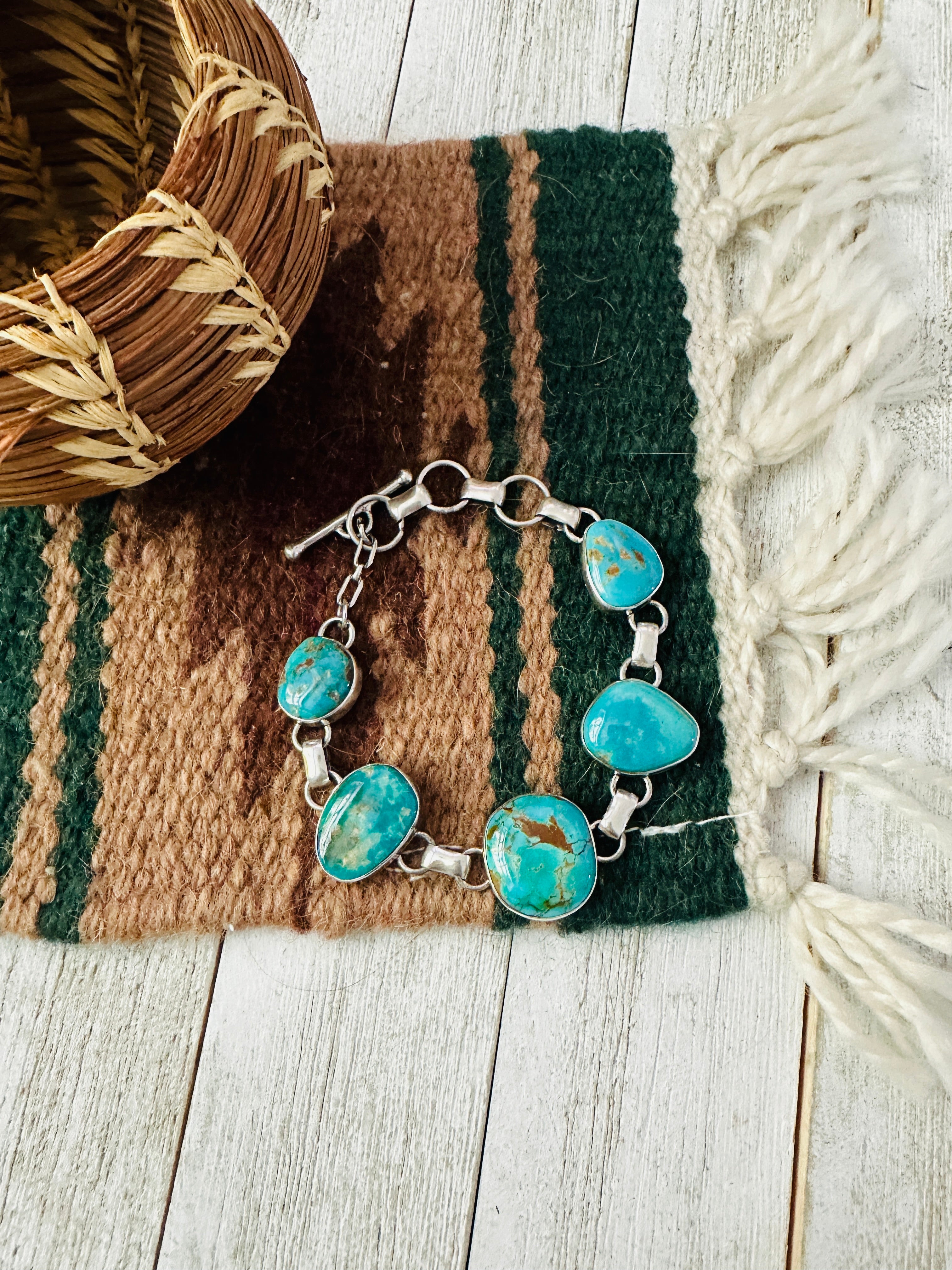 Navajo Turquoise & Sterling Silver Link Bracelet