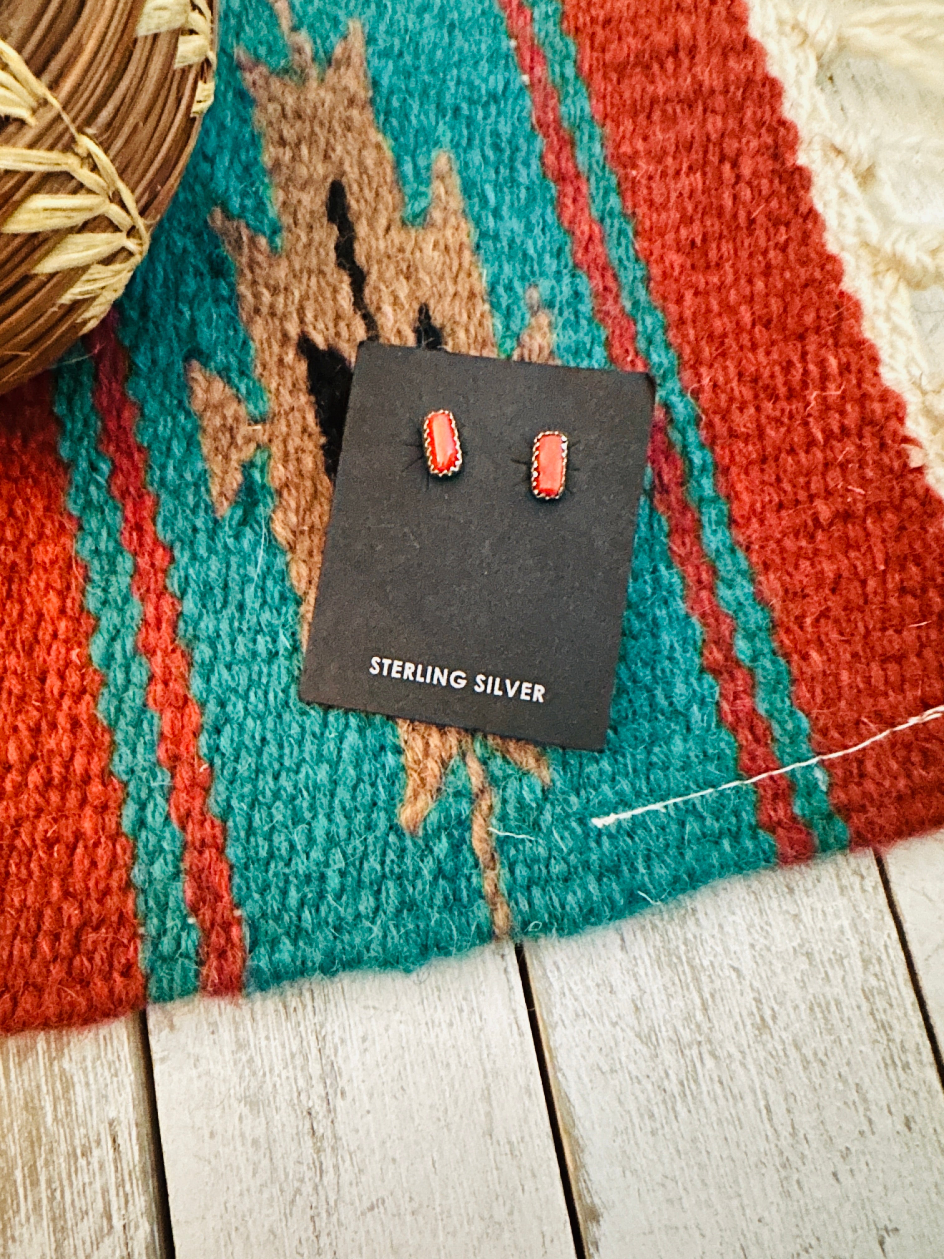 Navajo Coral and Sterling Silver Stud Earrings