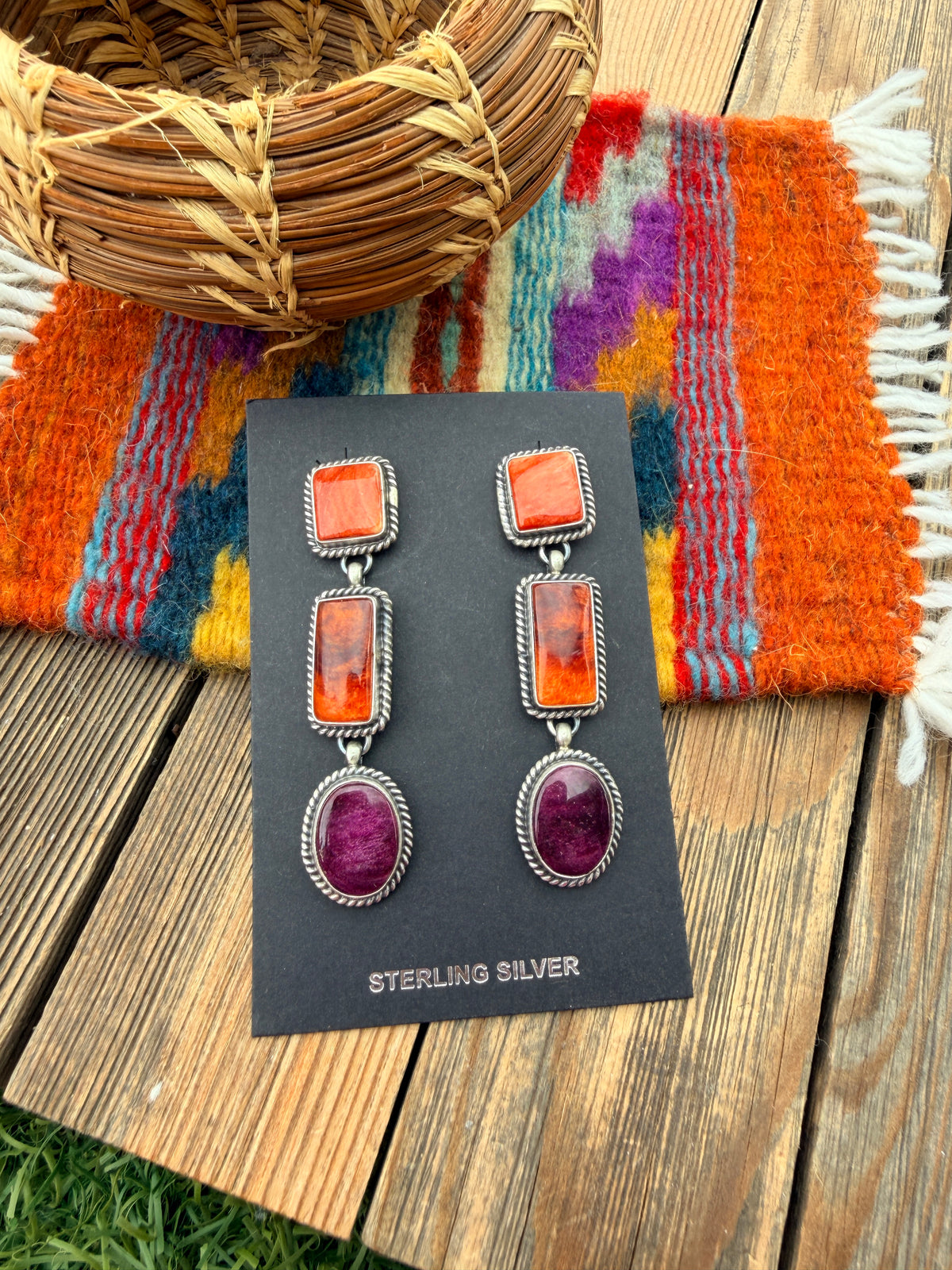 Handcrafted Spiny Oyster and Sterling Silver Dangle Earrings by Kevin Billah