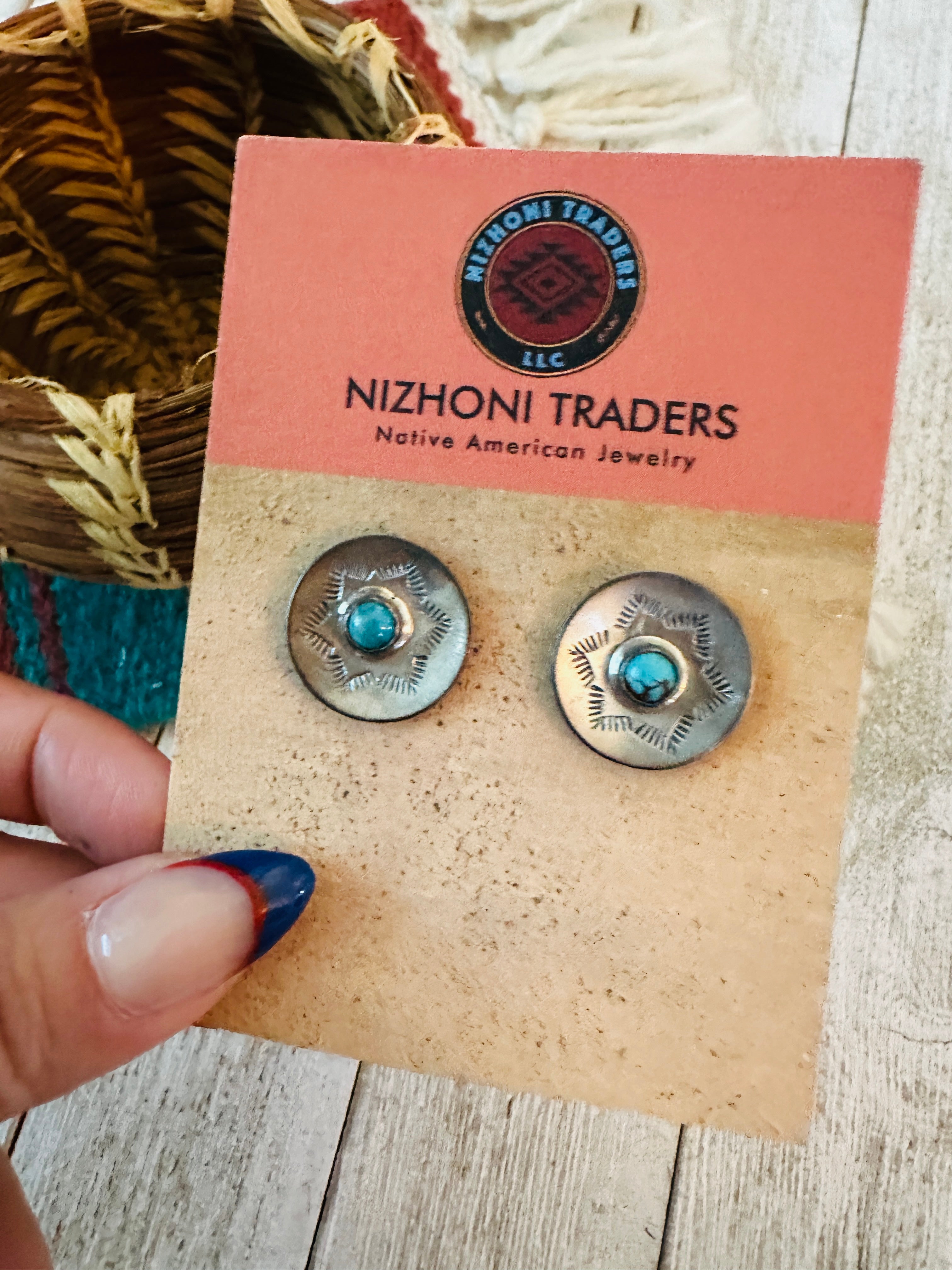 Handcrafted Sterling Silver & Turquoise Concho Stud Earrings