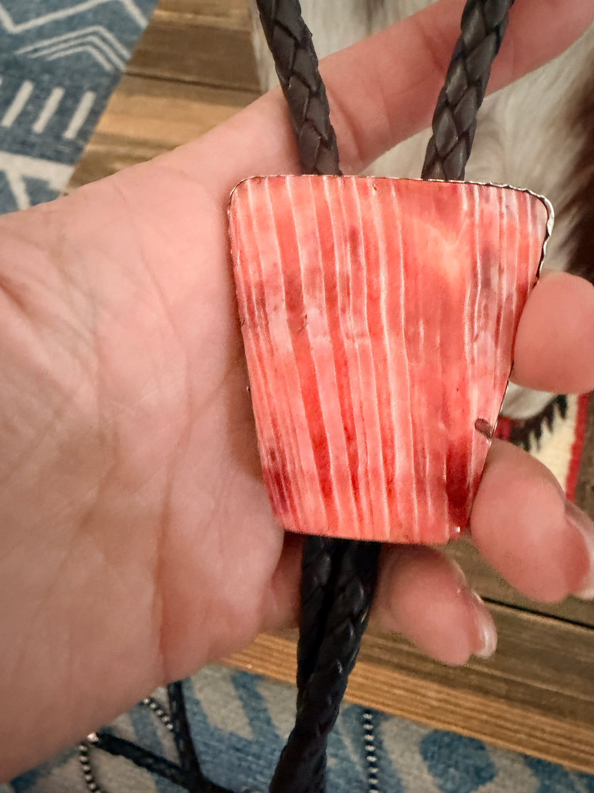 Handcrafted Sterling Silver & Orange Spiny Oyster Bolo Tie