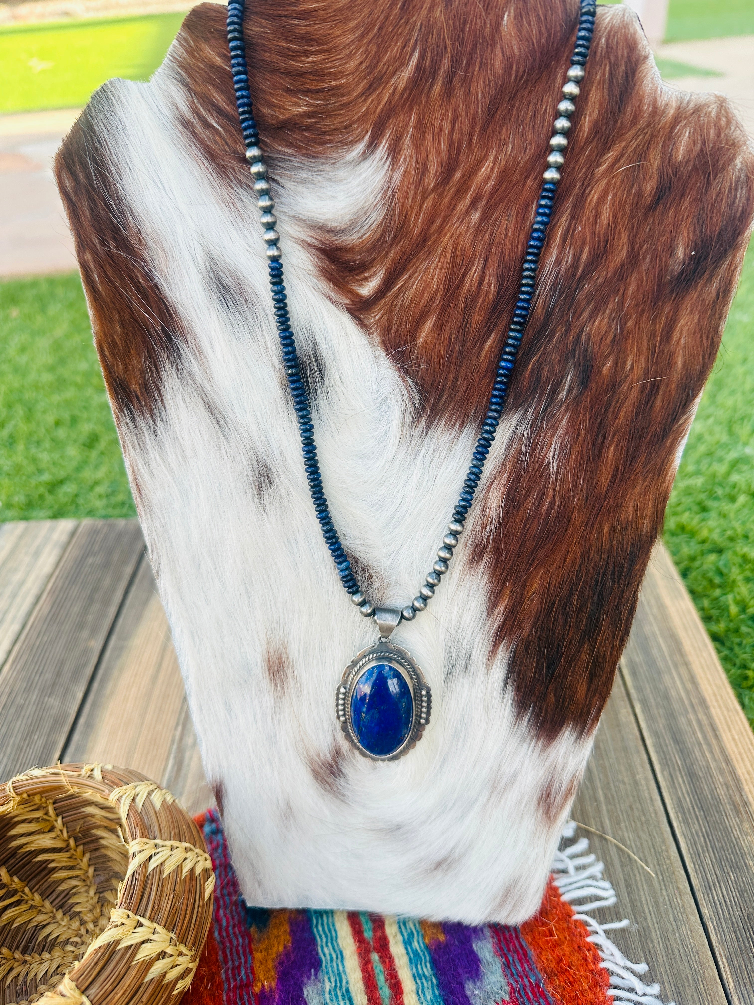 Handcrafted Lapis & Sterling Silver Beaded Necklace